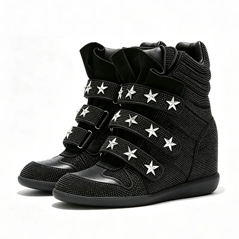 Women's High Top Casual Shoes for Fall & Winter, Velcro Colorblock Design, PU Sole Round Toe Comfortable Trending Sneakers