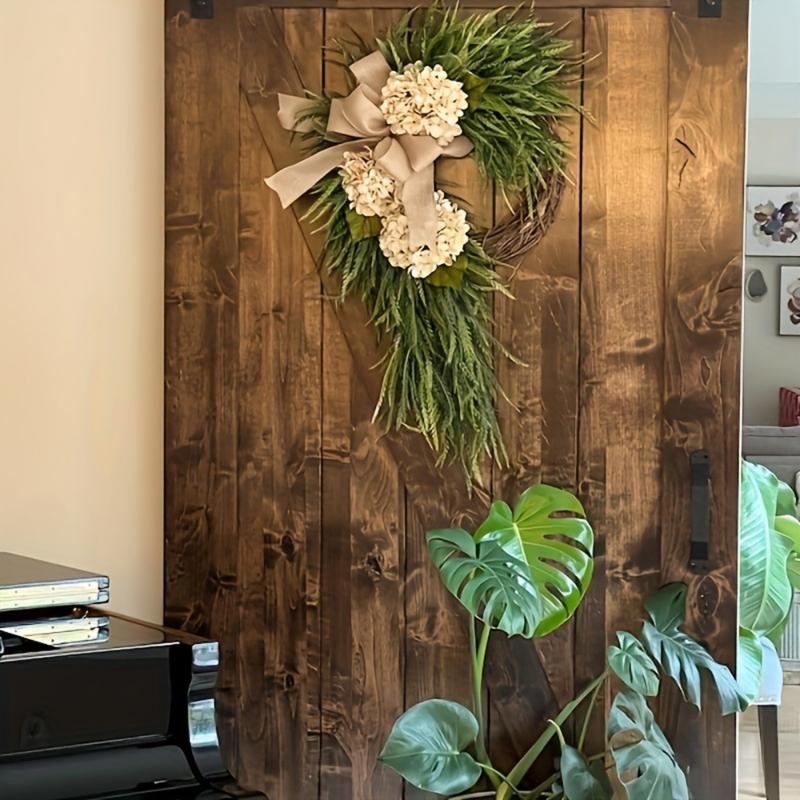 Rustic Bohemian Wreath (Double-Sided Door Hanger, Beige/ Greenery with Bow) | Natural Farmhouse Aesthetic Style, & Faux Plant Material | Front Door Decor, Living Room Accents, Holiday Ornaments (Christmas/ Easter/ Thanksgiving/ Halloween/ Hanu