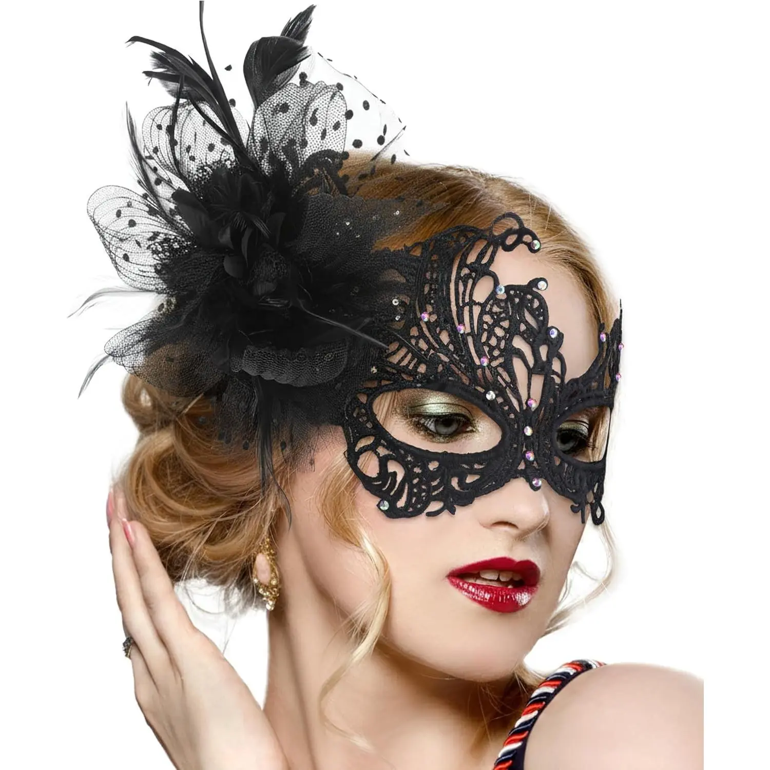 Elegant Lace Masquerade Mask for Women - Venetian Flower Eye Mask for Halloween 1920s 50s Party(Gift)