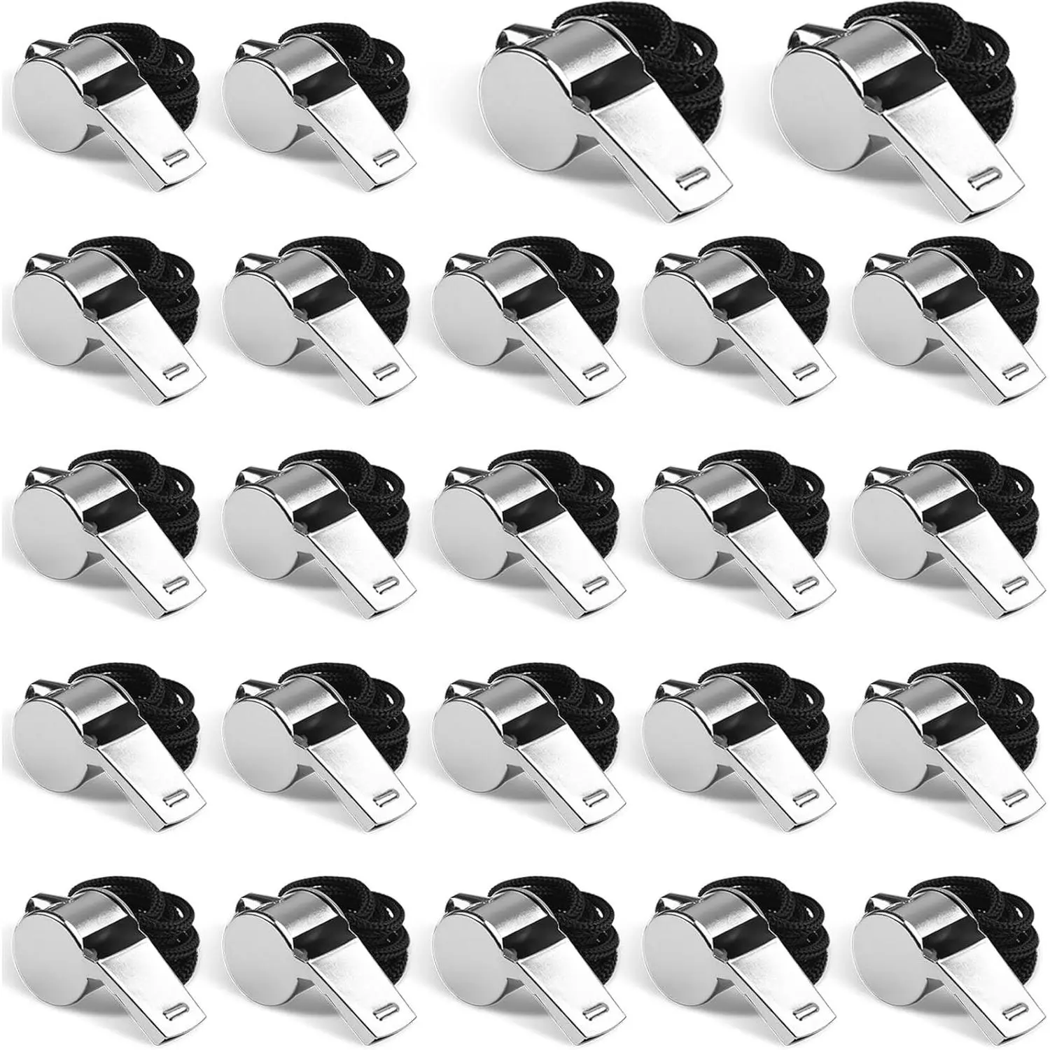 24-Pack Stainless Steel Whistles with Lanyards - Loud, Clear Sound for Coaches, Referees, Survival Kits & Outdoor Safety