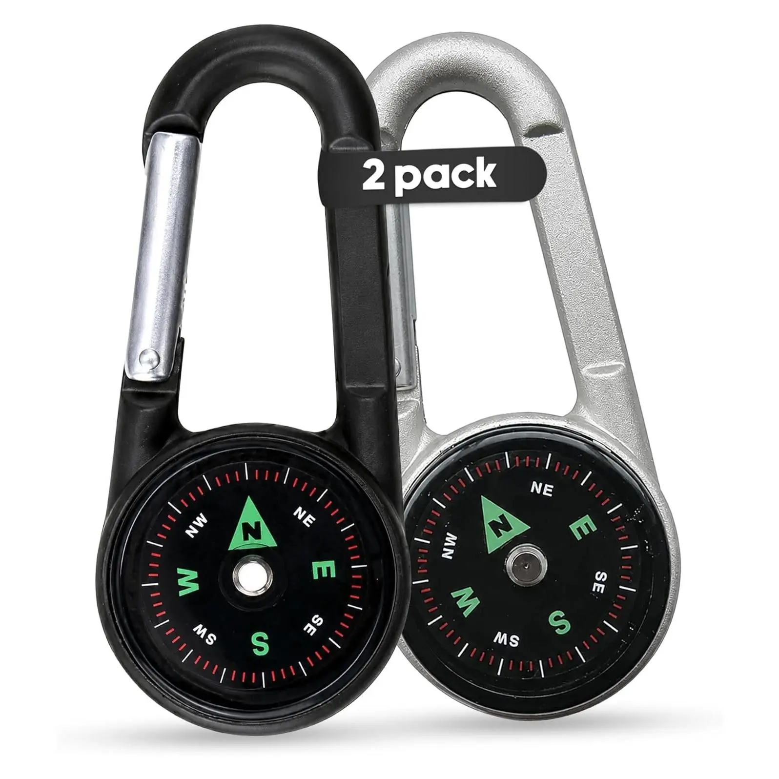 2 Pack Carabiner Clip On Compass Keychain for Hiking Backpacks, Small Pocket Magnetic Compass with Twist Lock Keyring for Kids Outdoor Survival CampingGift