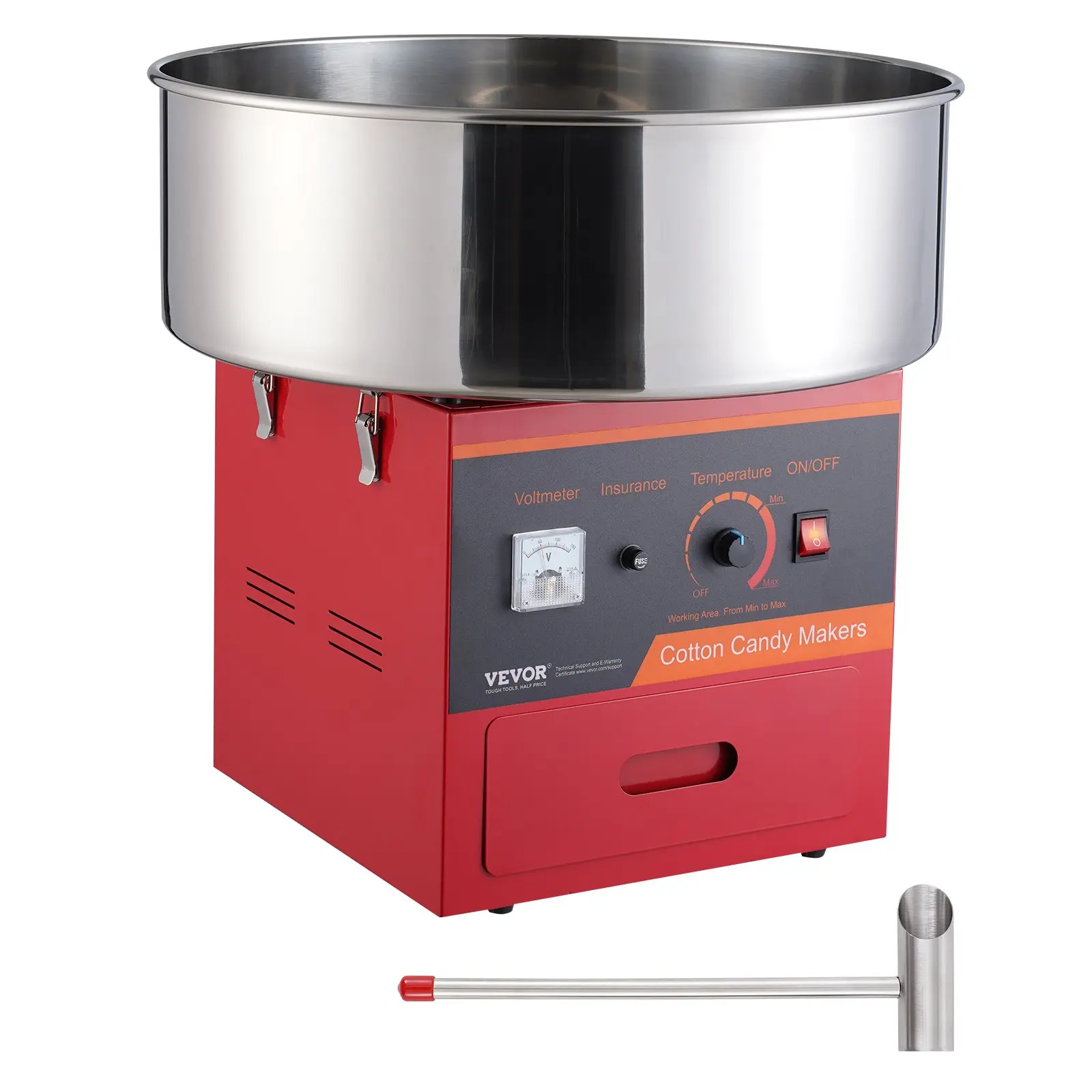 【toolupgrade】VEVOR 1000W Power Electric Cotton Candy Machine, Commercial Candy Maker with Stainless Steel Bowl, Sugar Scoop & Drawer, Ideal for Kids' Birthday, Family Parties & Festivals