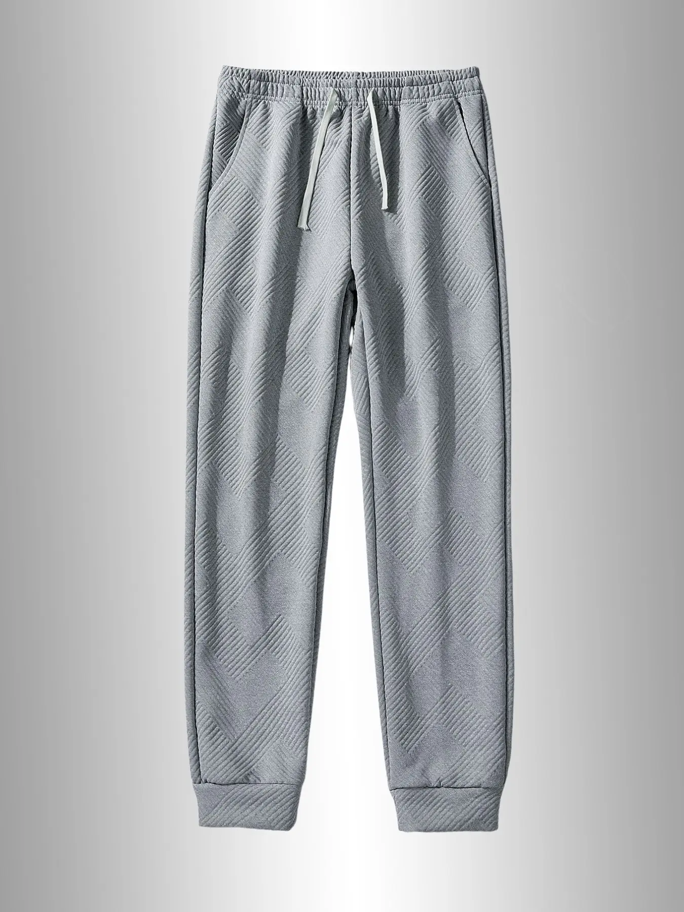 Men's 3D Rhombus Embroidered Knit Pants, Elastic Drawstring Waist, Loose Fit, Side Pockets, Breathable Sportswear, Spring Fall Winter