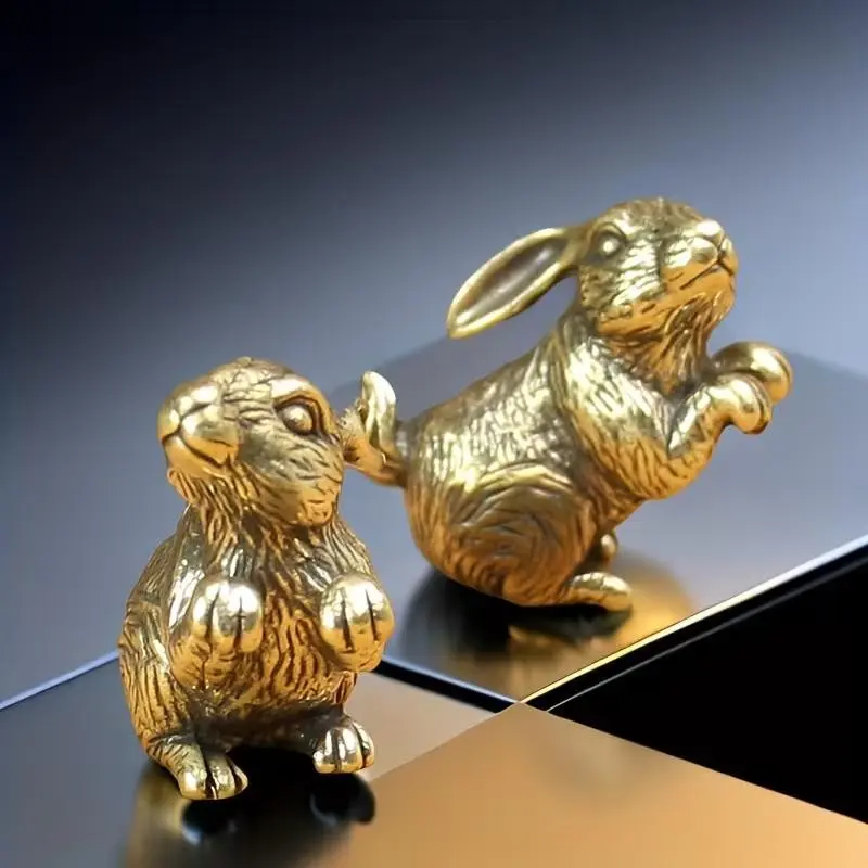 2pcs Brass Standing Rabbit Sculpture, Vintage Metal Animal Ornament, Tabletop Decor for Home, Living Room, Office, Cafe, Halloween & Xmas