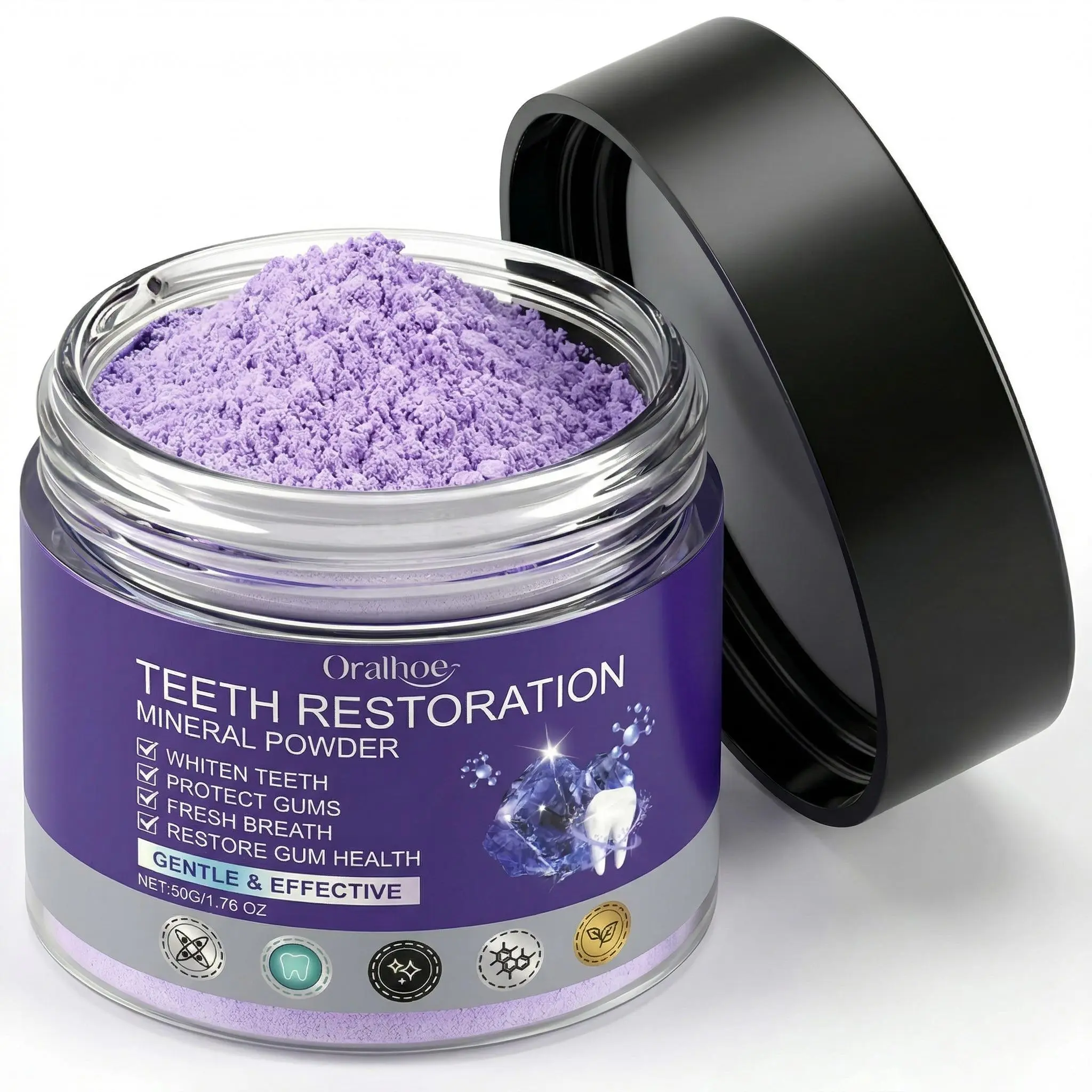 Hydroxyapatite Teeth Whitening Powder, Purple Mineral Tooth Powder for Yellow Teeth Coffee Tea Wine Surface Stains, Gentle Peroxide-Free Enamel Safe Oral Self Care, Lavender Infused Daily Gum Support Fresh Breath At Home Teeth Brightener 50g