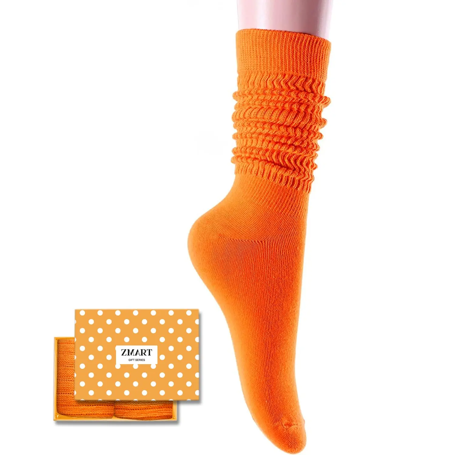 Zmart Slouch Socks For Women Girls, Cotton Scrunch Socks Women, Boot Long High Tube Socks Orange