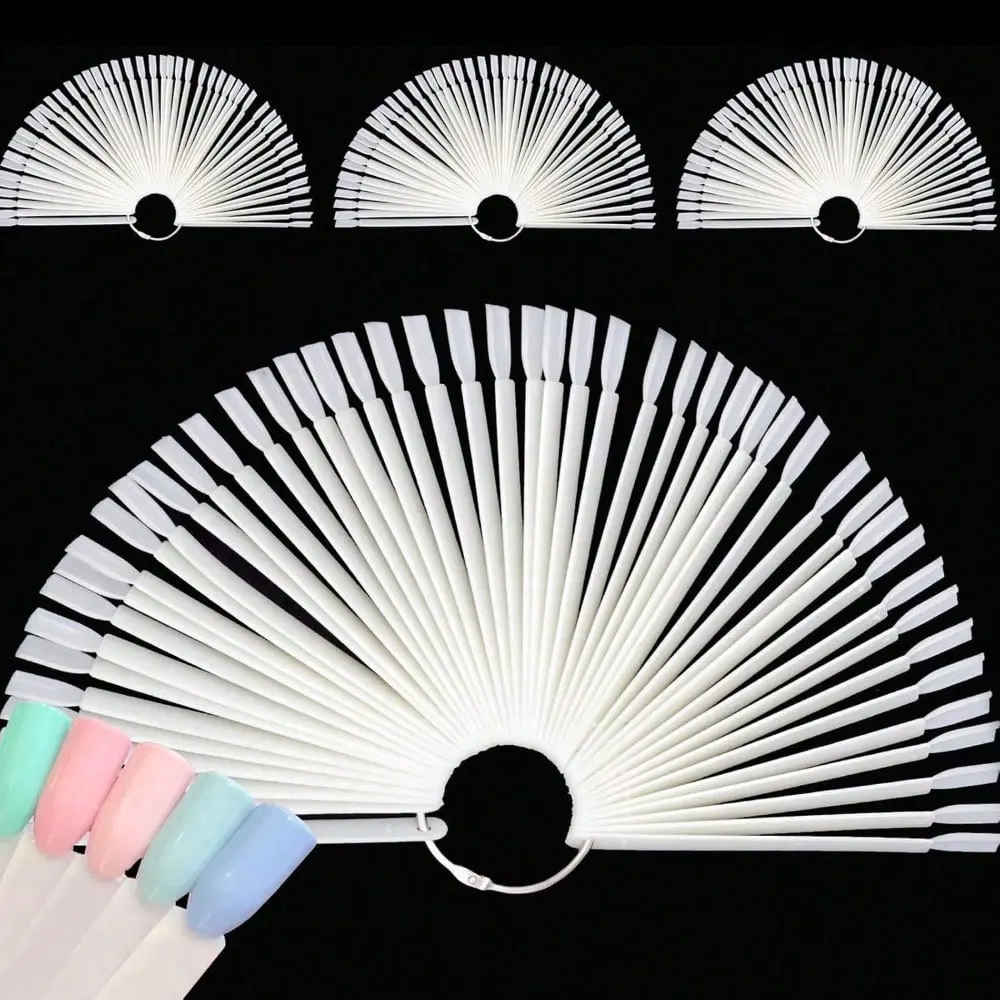 50 Tips Natural Nail Swatches Sticks Nail Art Supplies for Nail Art Polish Display and Home DIY, Transparent Nail Practice Tips Sample Sticks Color Display Board Accessories with Ring