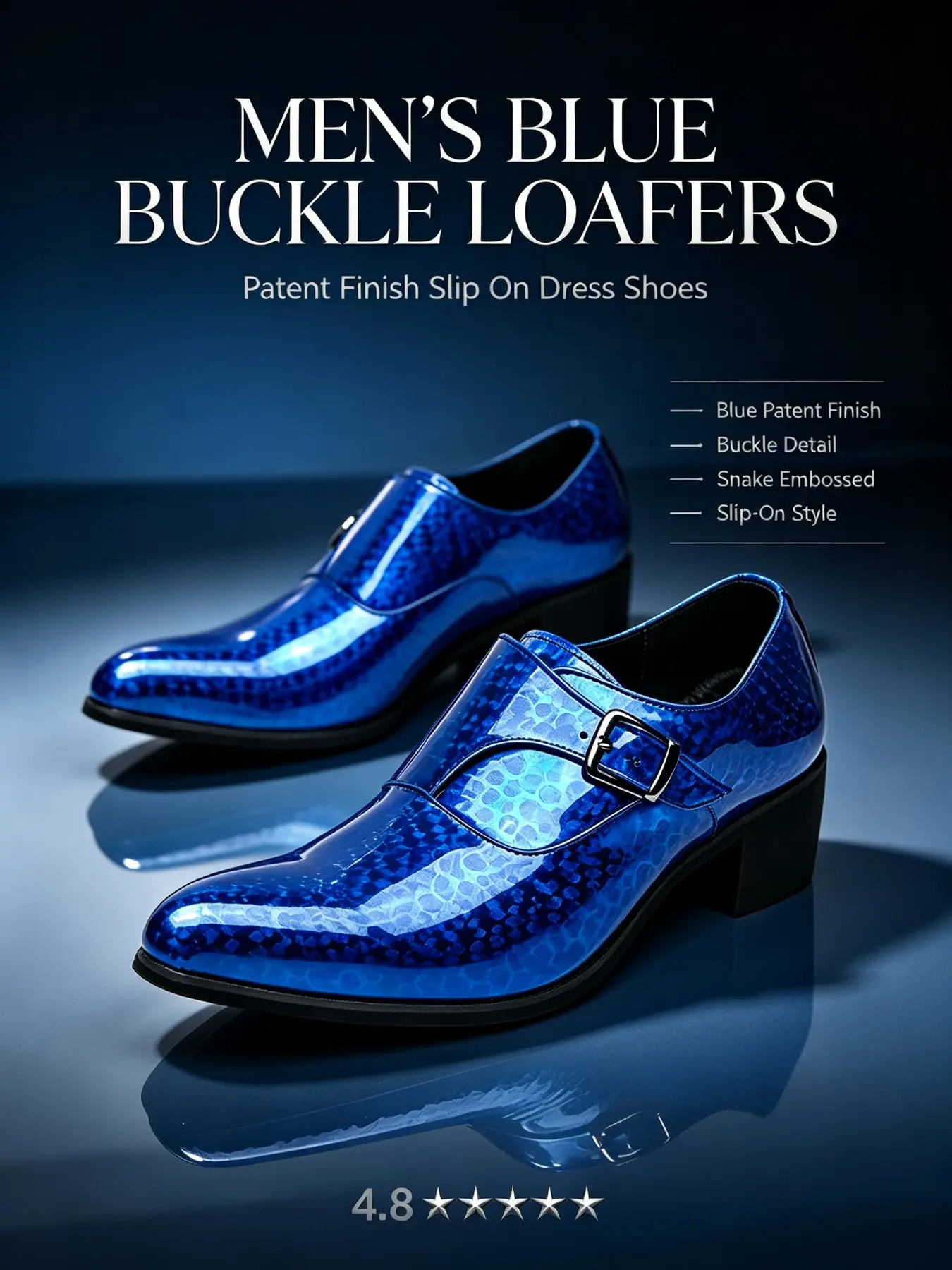 Men's High Heel Pointed Toe Shoes, Fashionable Plain Design, Blue, Rubber Sole, Casual Style, All Seasons