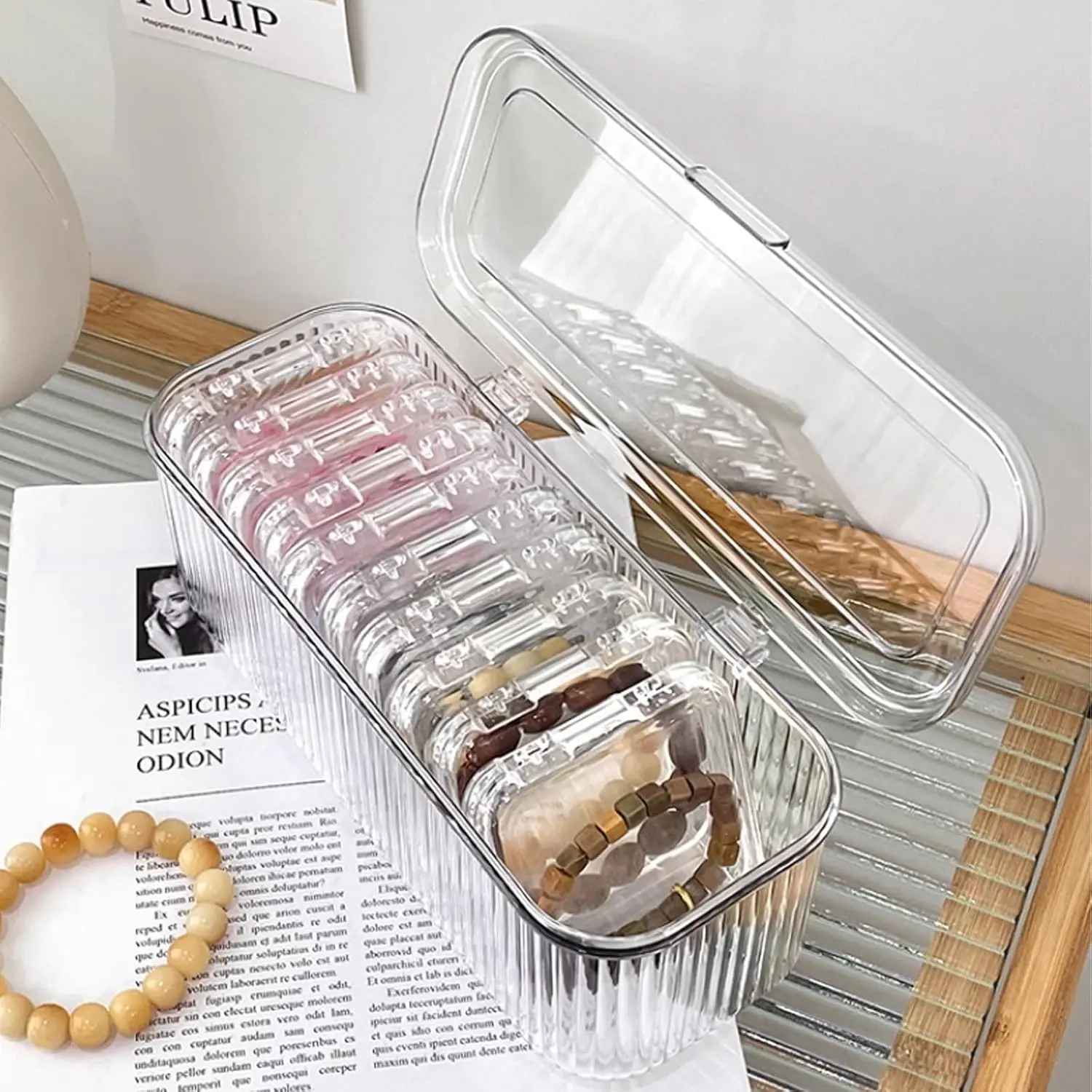 box, transparent dust-proof and -proof  finishing box, portable flip box +12  small boxes-suitable for bracelets, necklaces and earrings storage.