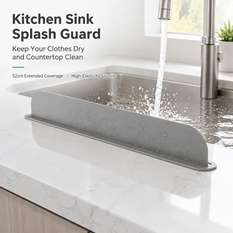52cm Kitchen Sink Splash Guard | High-Elastic Silicone Water Splash Proof Water Barrier to Keep Your Clothes Dry & Countertop Clean