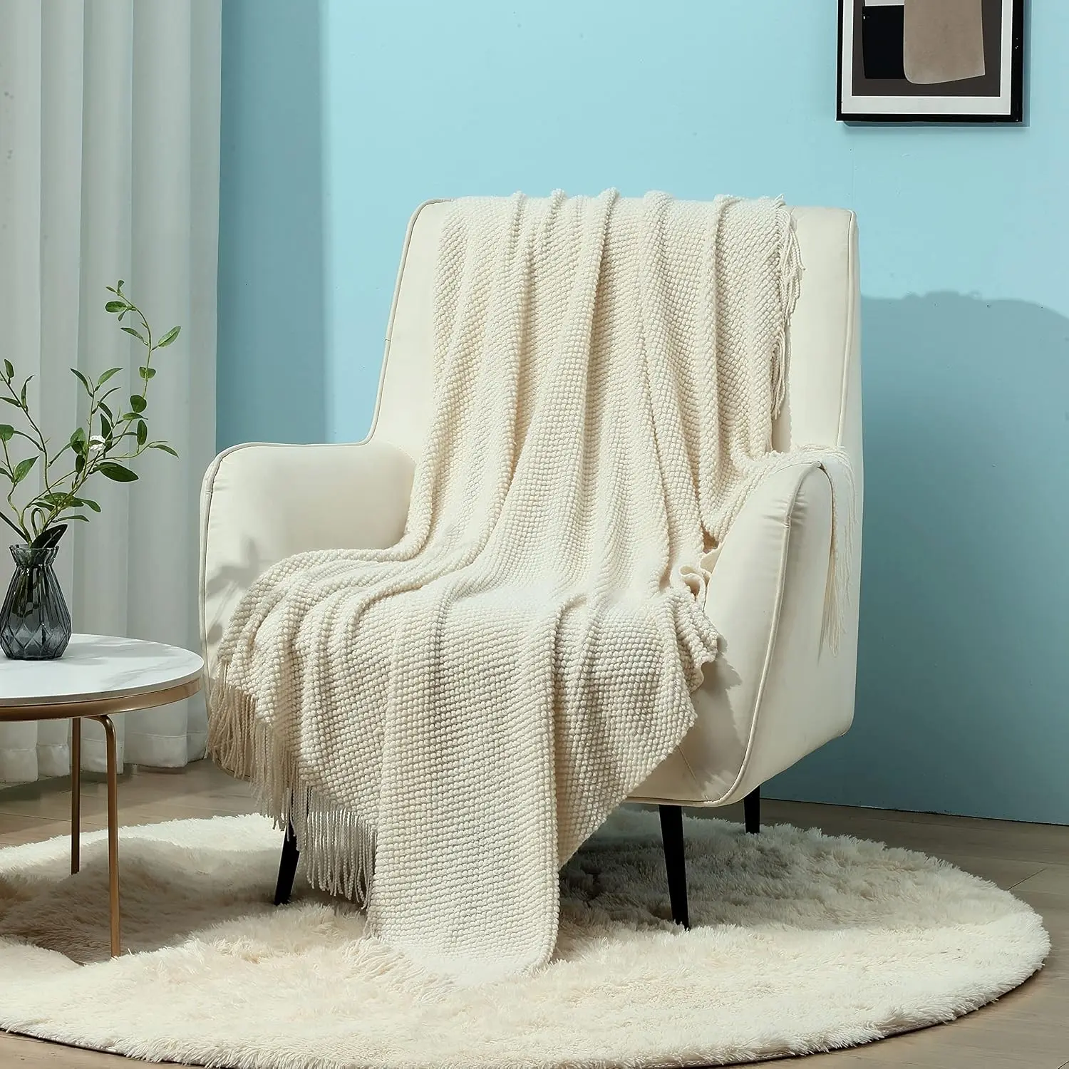CREVENT Lightweight Knitted Blanket, Soft Decorative Sofa Bed Throw, 50x60 Inches, Four Seasons Comfort, Casual Lounge Cover