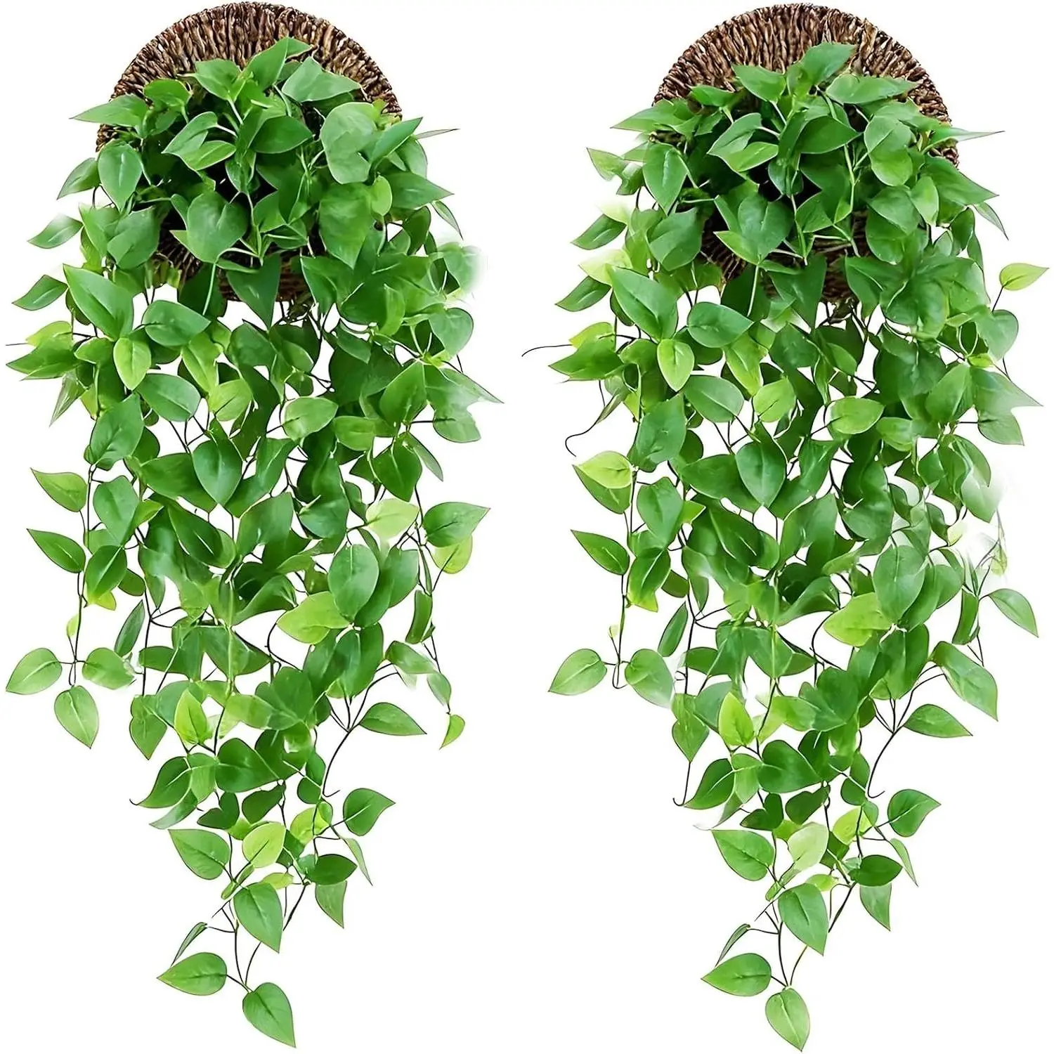 2-Count PVC Plastic Artificial Greenery Vine - Faux Wall Decor, Indoor-Outdoor Home Decoration for Living Room, Office Bathroom Wall Shelf