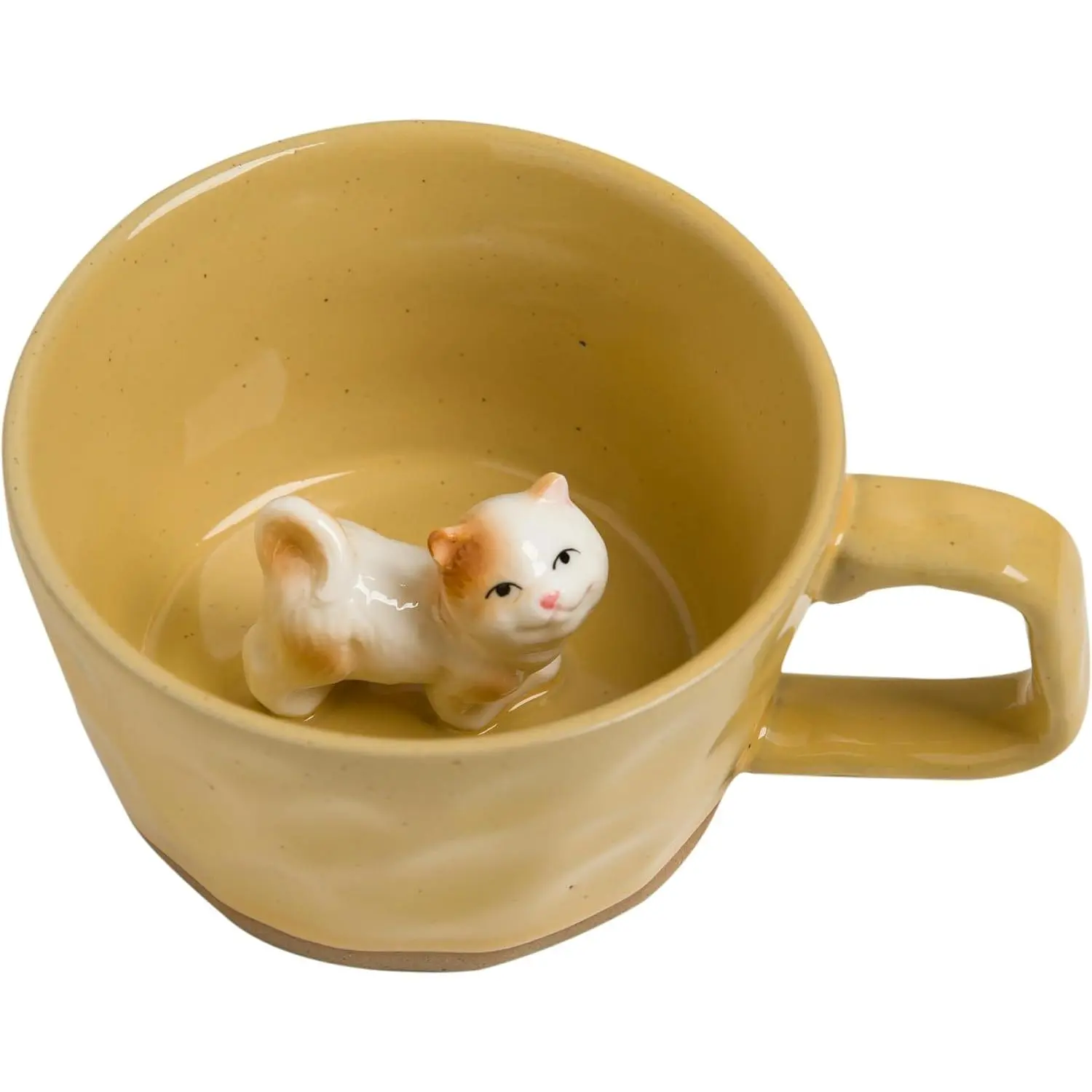 Ceramic Coffee Mug with  Figurine – Rustic Stoneware Cup, Matte Finish, Ideal for Breakfast &  Decor (Yellow )
