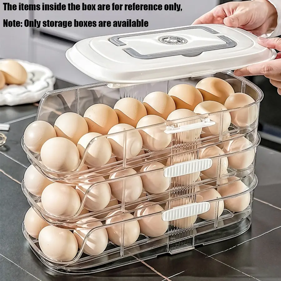 Rolling Egg Storage Container for Refrigerator, Automatic Rolling Egg Holder, Stackable Clear Plastic Egg Organizer Box with Date Recording Lid, Kitchen Fridge Egg Storage Bin, Refrigerator Accessories