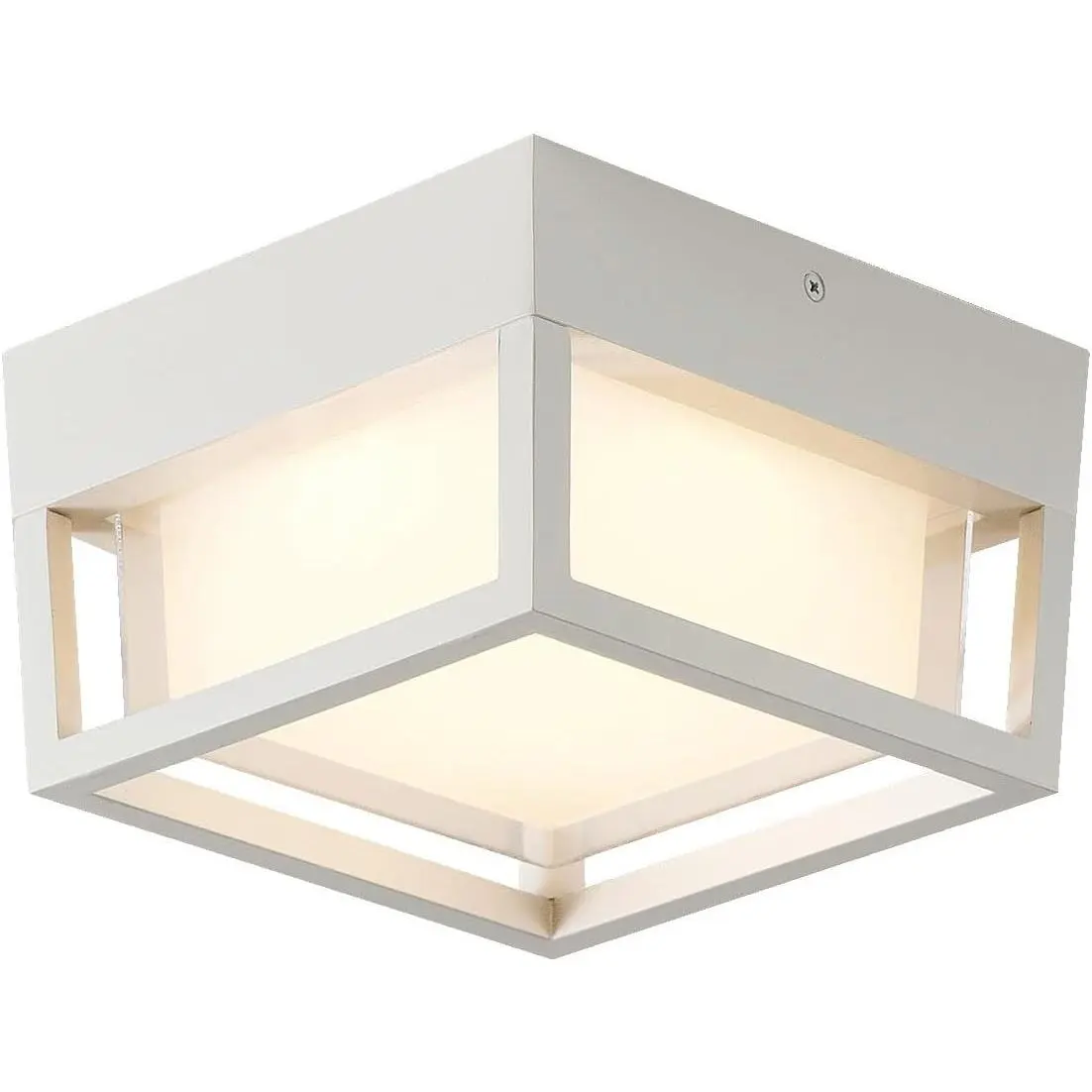 Outdoor Flush Mount LED Ceiling Light Exterior Porch Ceiling Mounted Light for Patio Balcony Terrace, 3000K Warm, 125w Equivalent, White, 6.3”x6.3”x4.3”