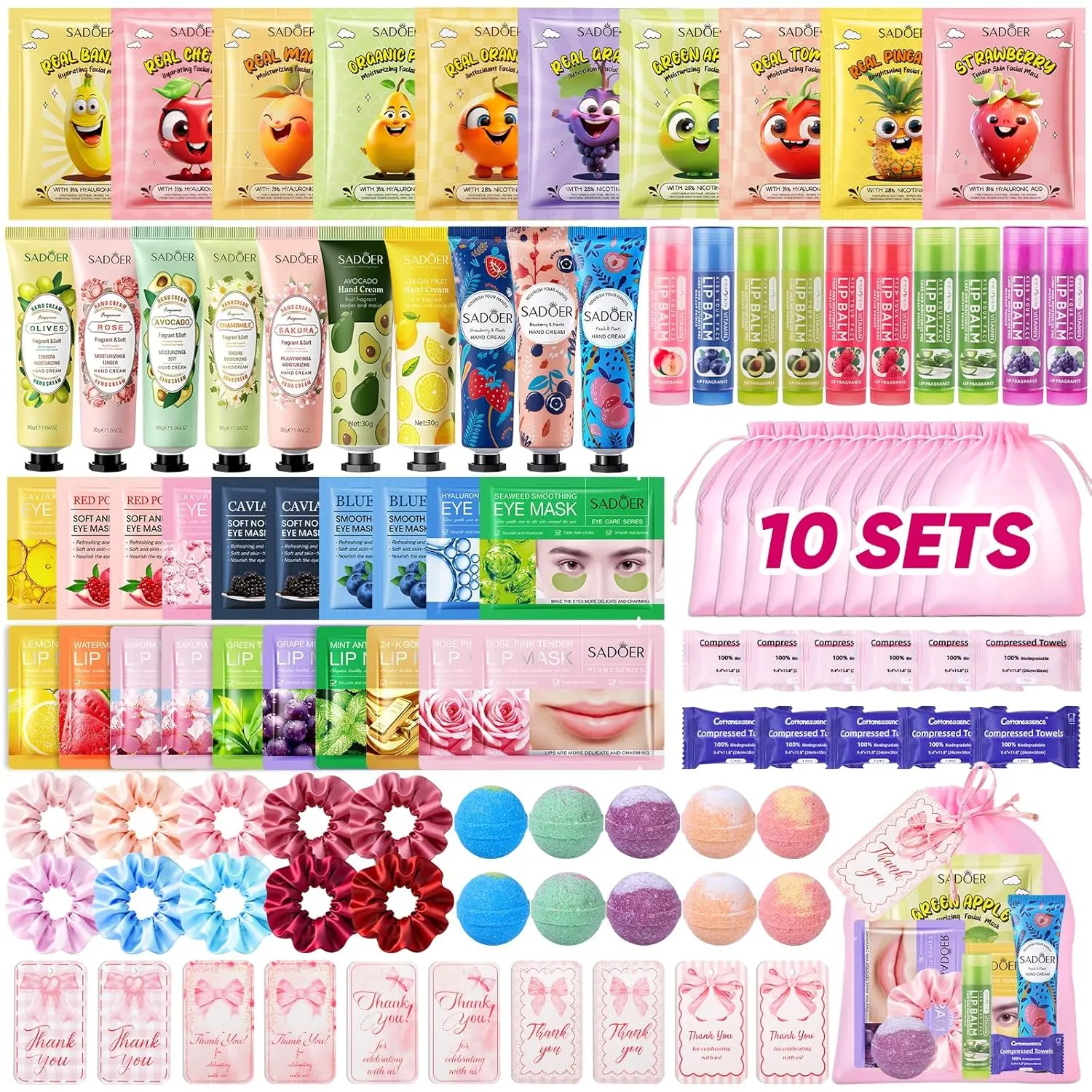 100 PCS Spa Party Supplies for Girls , Spa Party Favors Include Face Masks Skincare, Hand Cream, Lip Balm, Under Eye Patches, Lip Mask and Foot Bath Bombs, Spa Birthday Sleepover Party Supplies