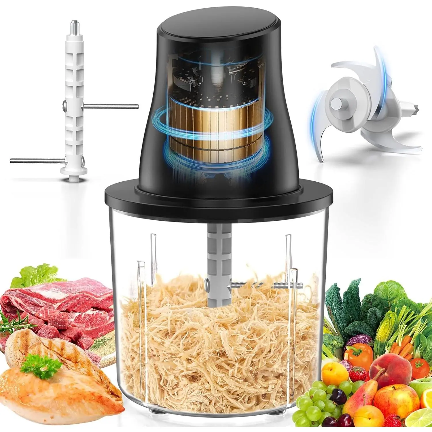 250W Press-Operated Multifunctional Electric Chicken Shredder & Large Capacity Meat Grinder, Suitable for Home Cooking, Chicken Breast, Fruits, Vegetables, Nuts, Black Kitchen Appliance