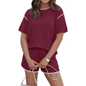 A pretty girl's wardrobe Ekouaer Womens Knit 2 Piece Short Sets 2026 Short Sleeve Top and Shorts Lounge Sets for Women Beach Vacation Summer Outfits