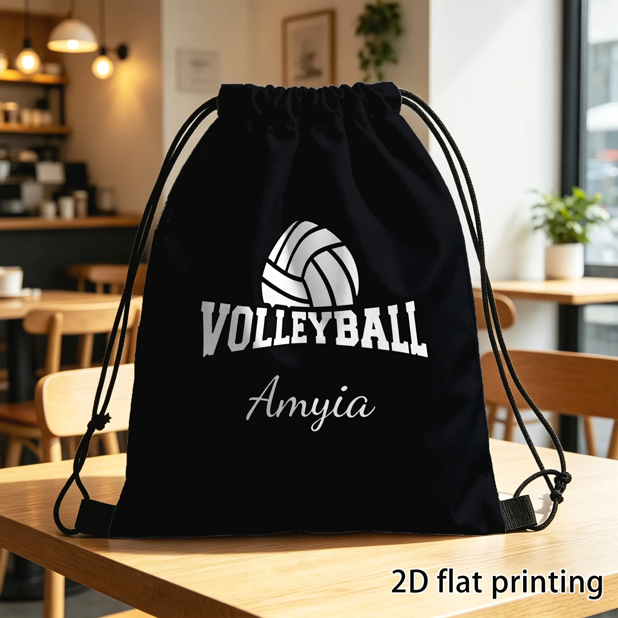 1pc, Custom, Drawstring Bag, Sports And Fitness Bag, Backpack, Customizable Sports Backpack, Casual And Sporty Style, with Volleyball Pattern, Suitable for Outdoor Sports, Fitness, Vacation, School, Dance
