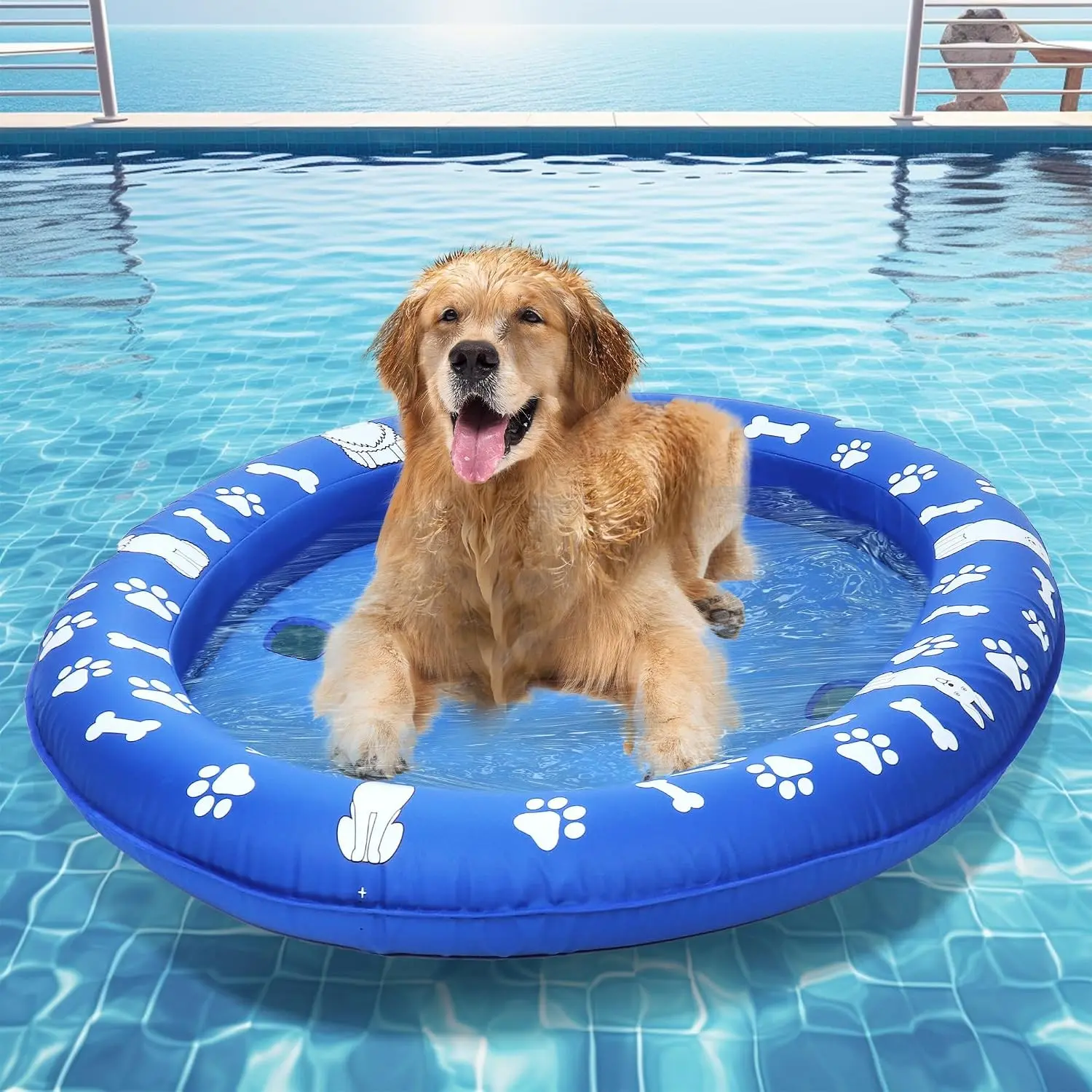 Inflatable Dog Pool Float Raft for Small Medium Large Dogs Up to 65lb, Ideal for Lake River Pool Swimming
