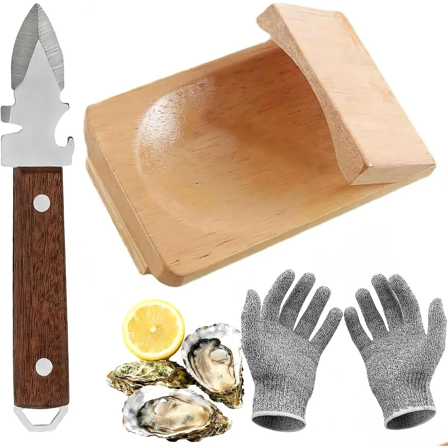 Oyster Shucker, 3-Piece Set With Oyster Clamp, Shucking Knife & Cut Resistant Gloves (Level 5), Professional Shucking Tools For Fresh Oysters And Clams