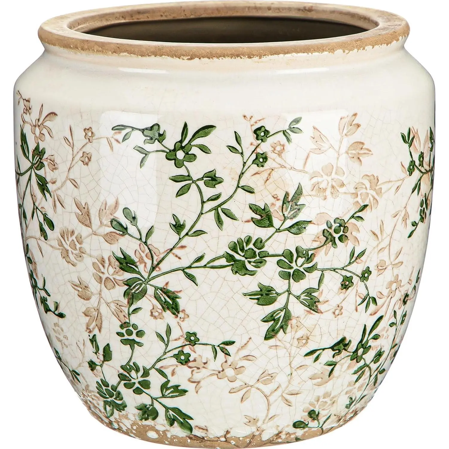 7 Inch Large  Ceramic Planter with Drainage Holes Ice Crackle Flower Vase Flower Pot with Rustic Greenery  for Indoor Outdoor  Garden  Kitchen Office Shelf Decor