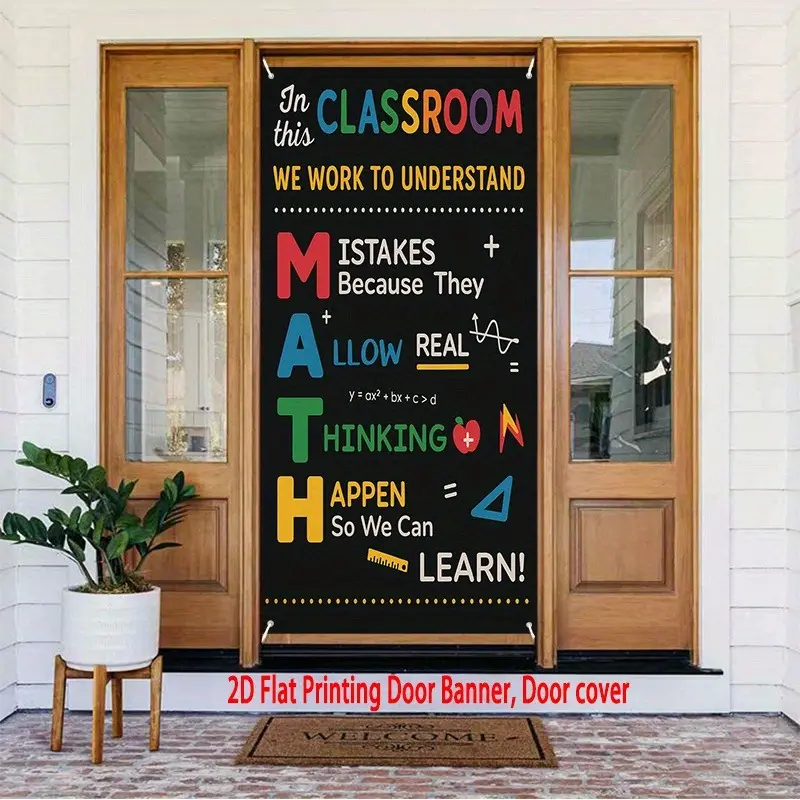 2D Flat Christmas Math Classroom Door Banner | Festive Math Symbols & Holiday Learning Backdrop | Single-Sided Polyester | Metal Grommets for Easy Hanging | Classroom, School Door, Christmas Party & Indoor/Outdoor Decor