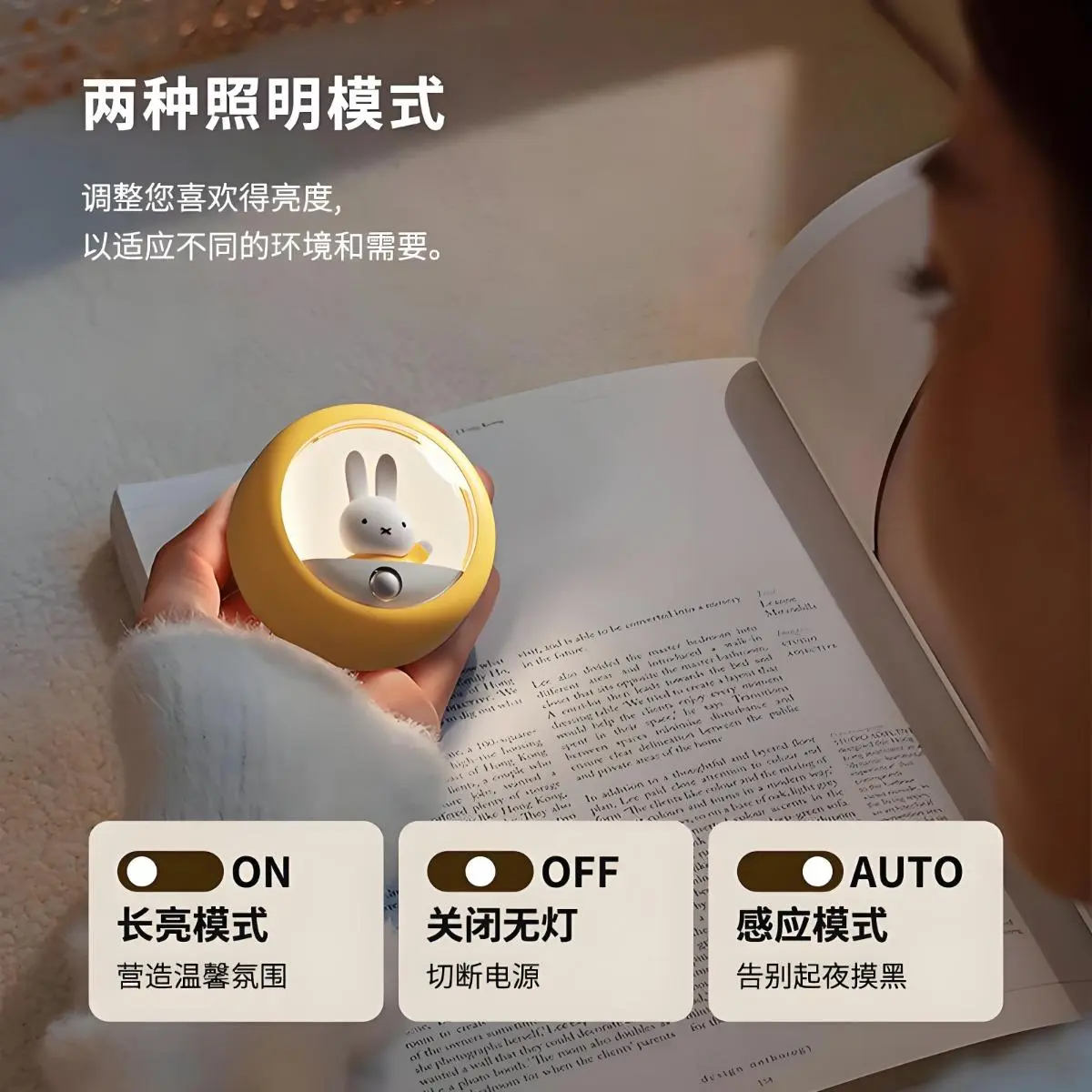 Miffy Rabbit Smart Light Sensor Light, LedNight Light Bedroom Sleep Light Corridor Dormitory Bedside Ambient