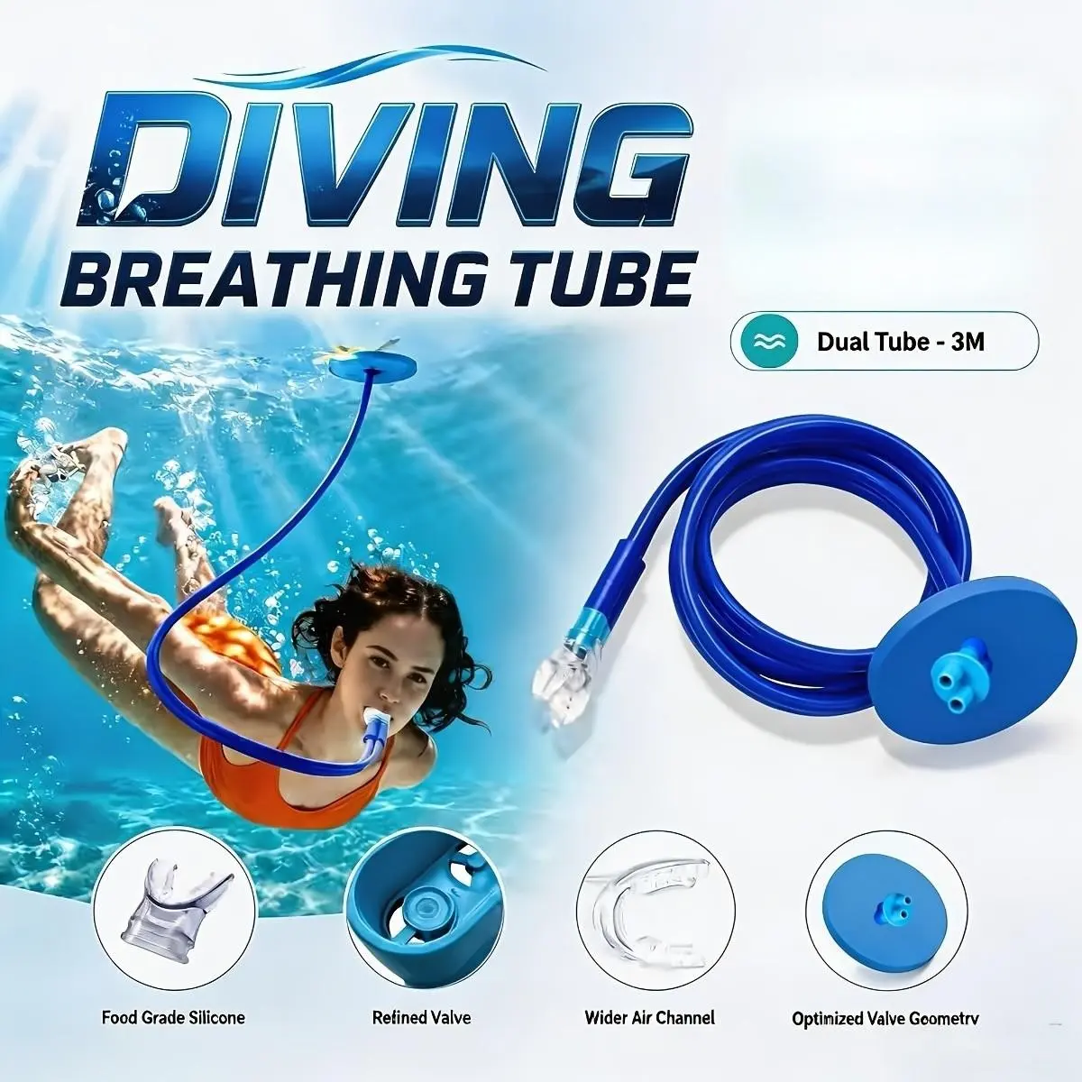 Diving Breathing Tube, Anti-Choke Single Dual-Head Respirator, Silicone Material, Leak-Proof, Deep Water Oxygen Equipment for Beginners Adults, Diving Gear