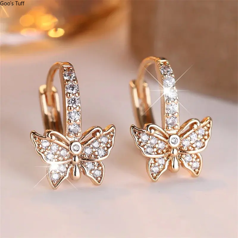 Women's Butterfly Micro-Pave Zircon Sparkle Drop Earrings - Eco-Copper Costume Jewelry, Elegant Versatile Accessory for Daily Wear & Dating