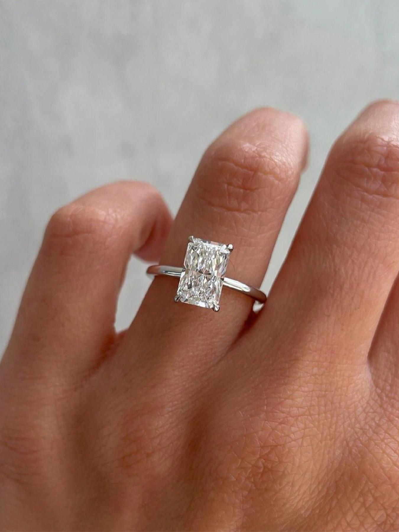 S925 Sterling Silver Square Shaped Artificial Zircon Engagement Ring, Luxury Promise Wedding Ring for Women, Elegant Jewelry for Women, Emerald Cut Solitaire Ring