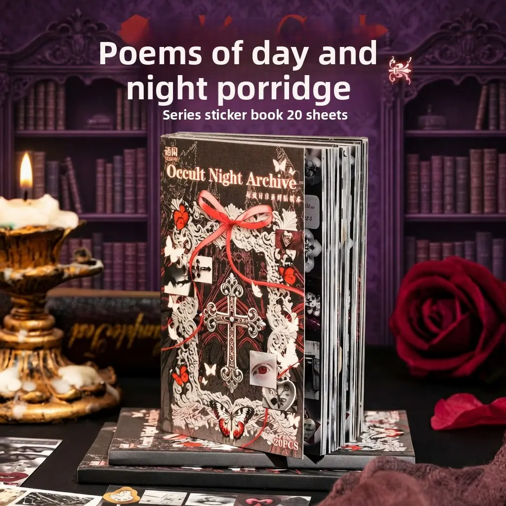 Vintage Gothic Day-Night Poetry Die-Cut Art Stickers - Cool Illustration Stickers, Decorative Decals, Junk Journaling Supplies for DIY Scrapbooking Embellishment (2-Design Themed Poem Series)