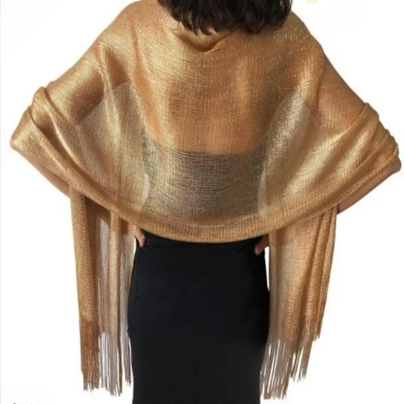 Women Solid Shawl with Glitter Metallic Yarn, Lightweight Sheer Sun Protection Wrap, Elegant Stole for Wedding & Evening Dresses, Multi-Use Portable Decor Scarf