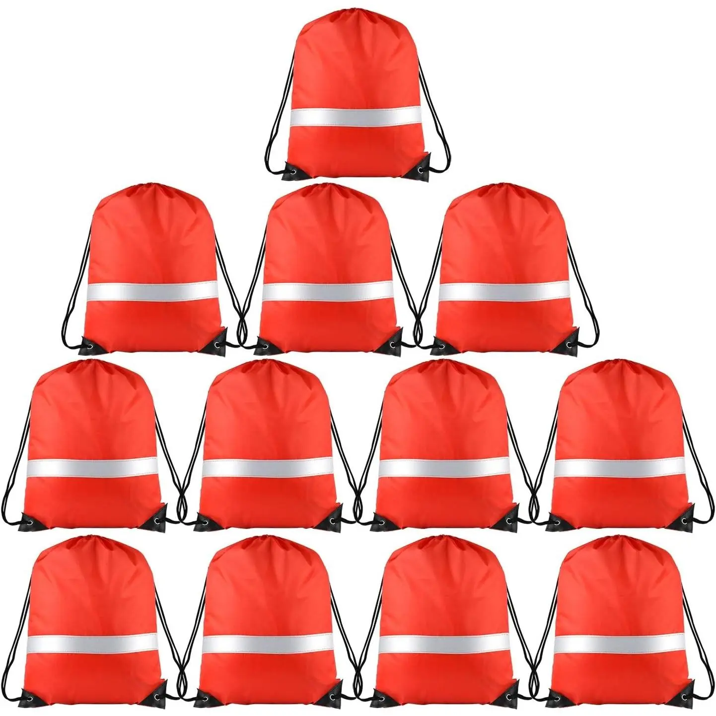 12 Pcs Reflective Drawstring Backpack Bags Bulk Red(Gift)