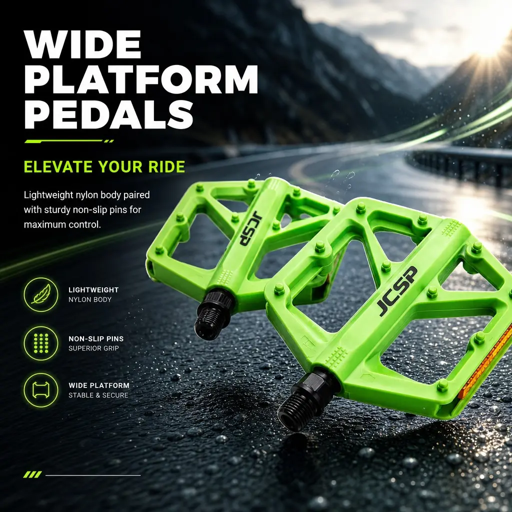 Jcsp Nylon Bicycle Pedal, Anti-Slip Bike Pedal, Wide Grip Energy Saving, Suitable for All Bikes, Cycling Foot Pedal