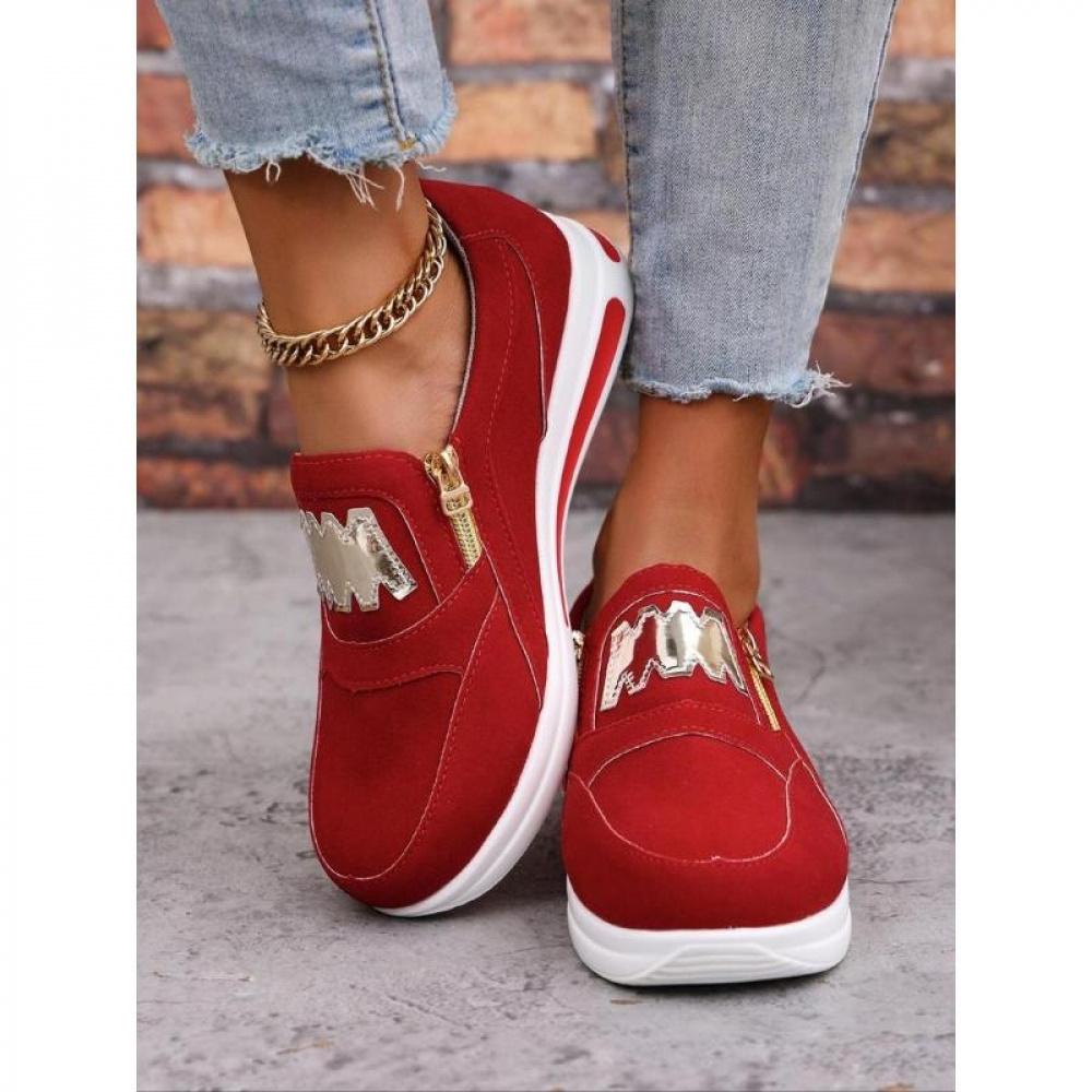 Women's Fashionable Letter Design Zipper Wedge Sneakers, Shoes for Women, Casual Comfortable Sports Shoes for Daily Wear, Female All-match Round Toe Shoes for Daily Wear