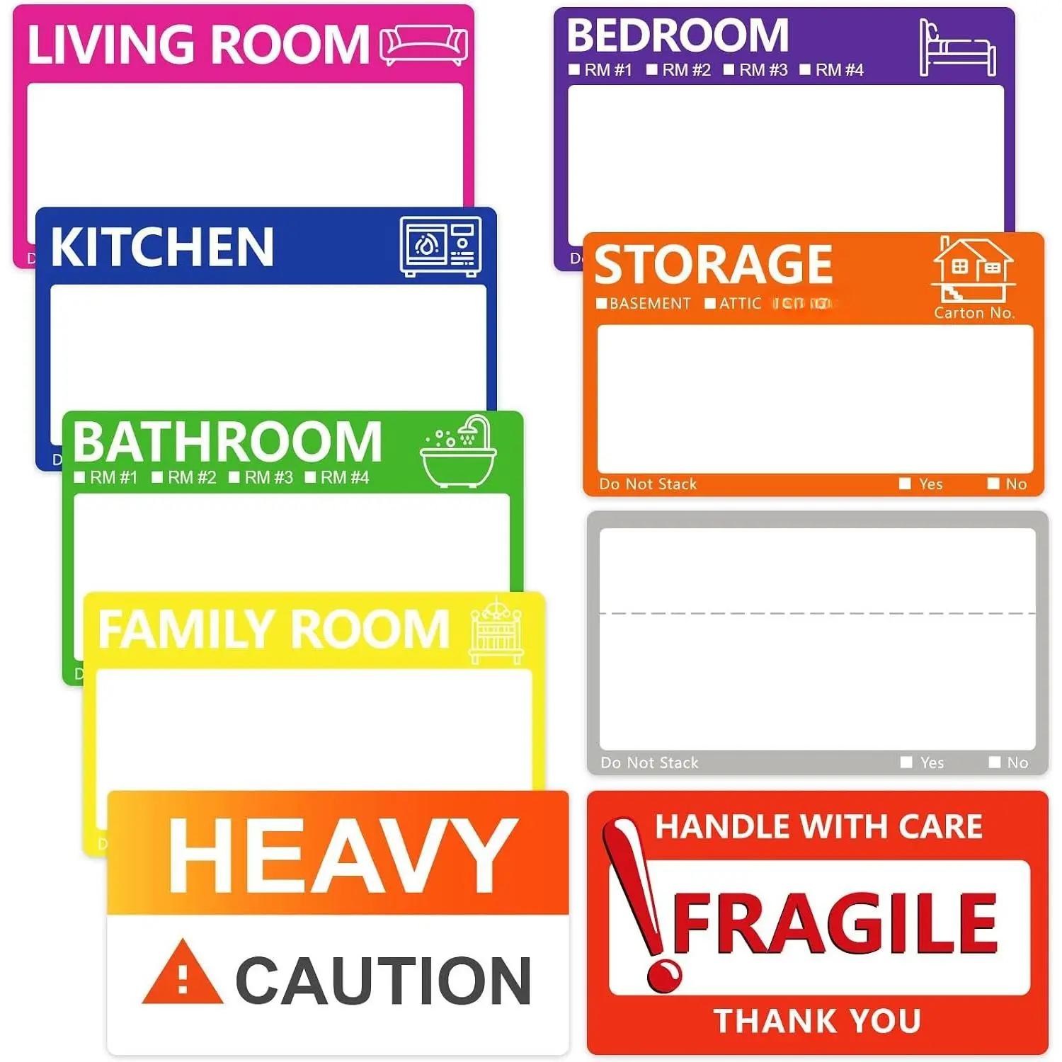 400 count 3.5 x 2 Inch Large Moving Labels for Boxes, 9 Color Coded Moving Stickers, Packing Boxes for Moving Supplies Labels with Writable Notes Areas Heavy Fragile Stickers