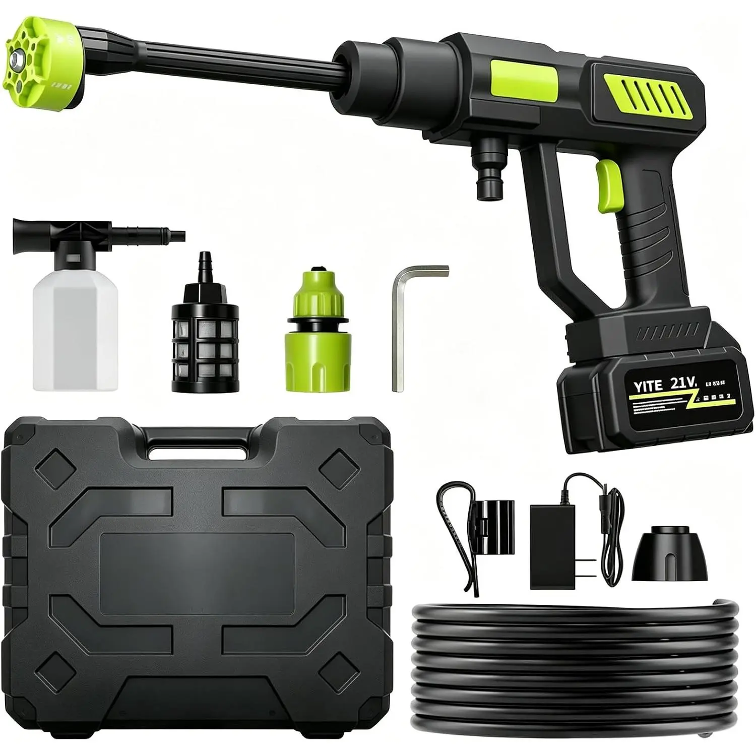 Washer, 990PSI Battery Operated Pressure Washer with 6-in-1 Nozzle, Washer with Foam Pot, 16.4FT Elastic Hose, Lightweight Car Washer for Car,, & Home