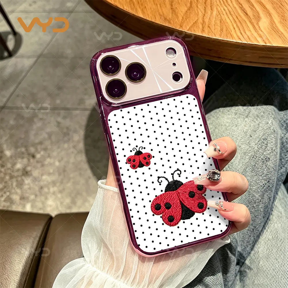 [Magnetic] Ladybug Polka Dot Embroidered Phone Case， Minimalist Aesthetic Style， Phone Case for iPhone 17 Pro Max 17 Air 17Pro 16 15 14 13 12 11 Pro Max， Cute Nature Insect Pattern Decorative Accessory Best Choice Anniversary Gift