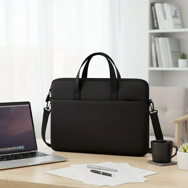 Slim Lightweight 14 Inch Laptop Bag, Portable Multi-Zip Business Briefcase with Inner Sleeve, Handbag Shoulder & Crossbody Bag, Notebook Case for Conference, Business Trip & Travel