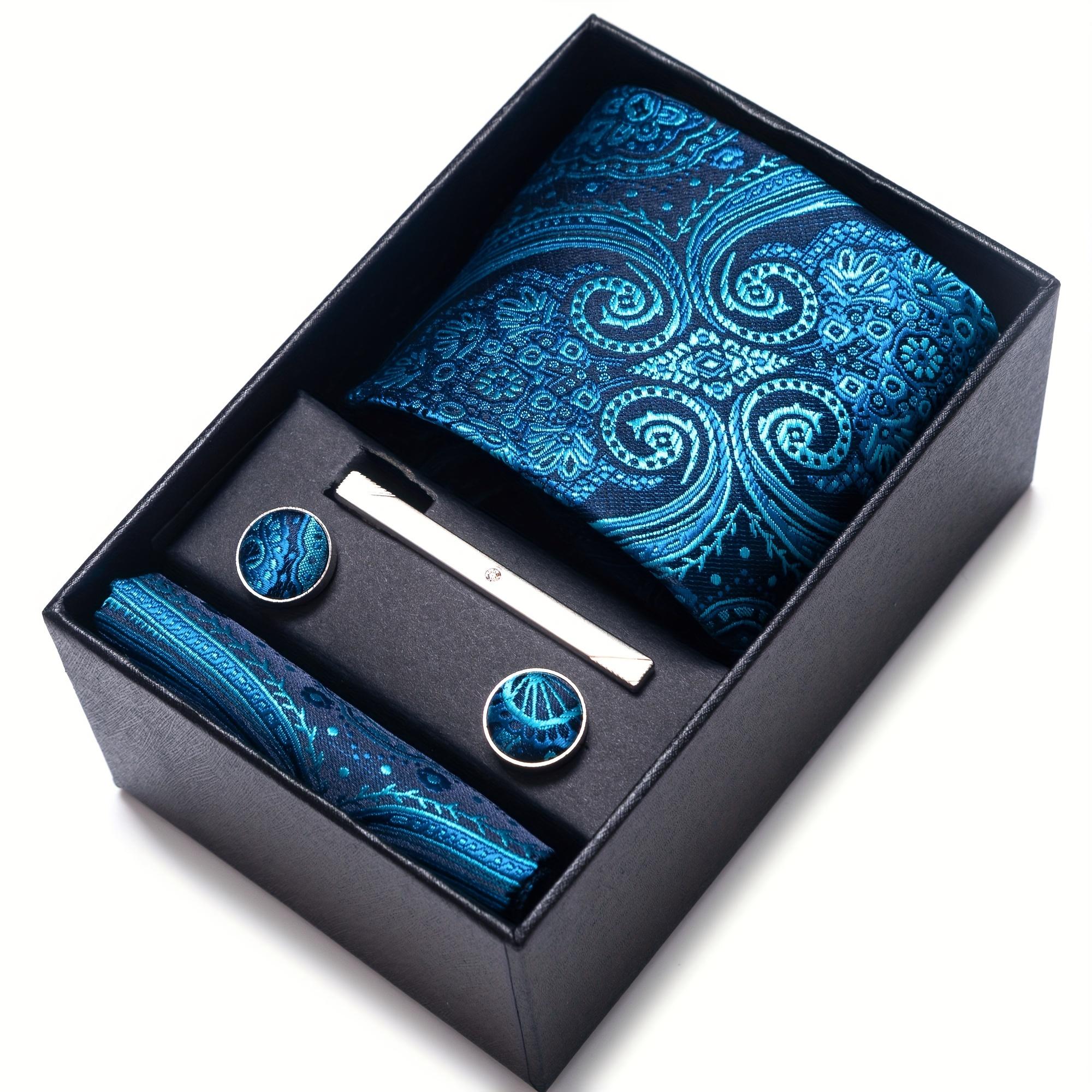 Paisley tie, pocket square, cufflink set gift box, men's tie 7.5 cm, suitable for holidays, weddings, and work