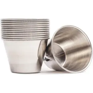 Ramekins Stainless Steel Condiment Sauce Cups, Metal Ramekins, Commercial Grade, Multifunctional, Ideal for All Hot and Cold Sauces, Individual Portion Cups (12, 2.5 oz)