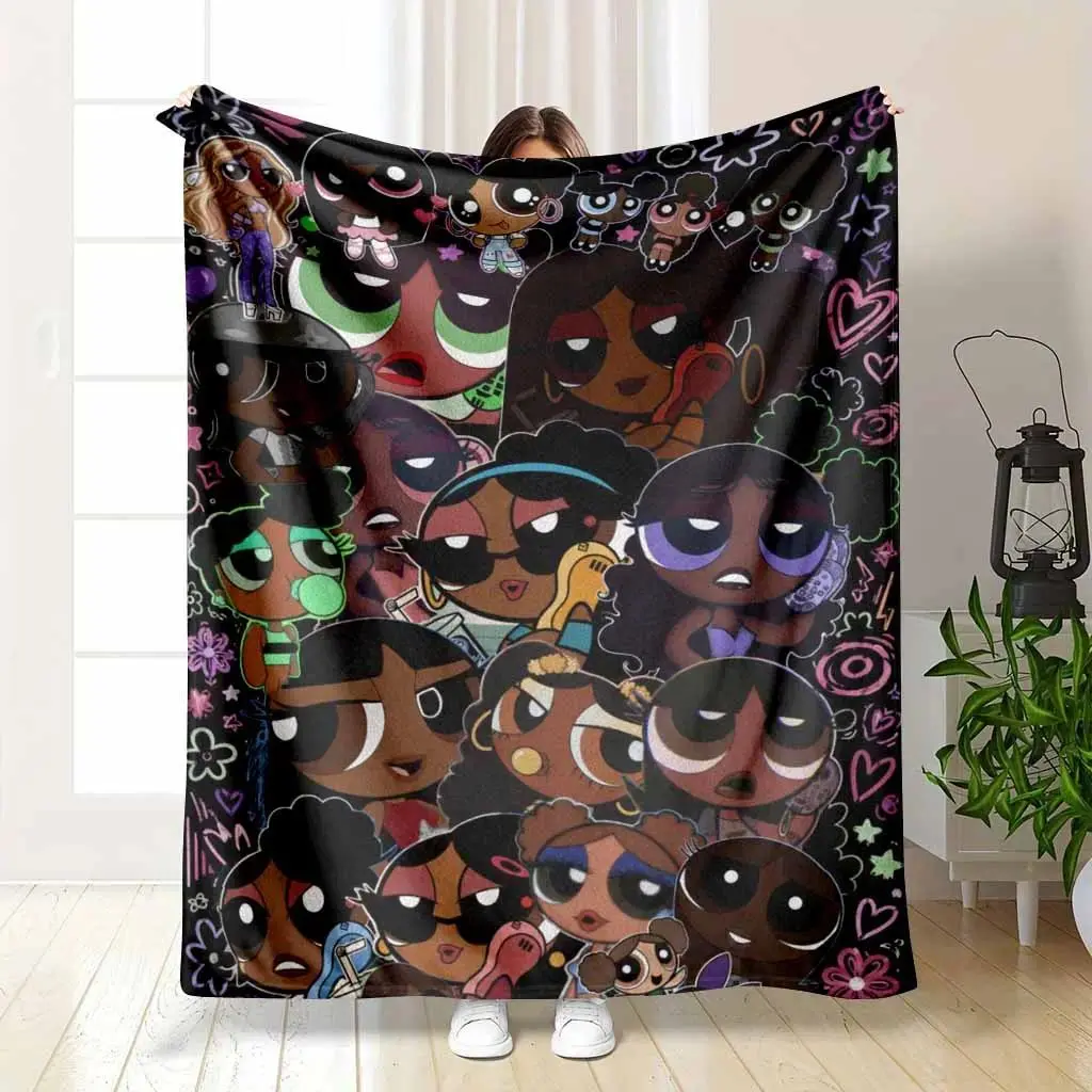 Y2K Retro Aesthetic Style Flannel Throw Blankets Black Girl Fashion Collage Print Ultra Soft Lightweight Breathable Fuzzy Texture Bedding Bed Accessories For Bedroom Living Room Home Sofa Decor Cozy Lounging Warm Personalized Gifts