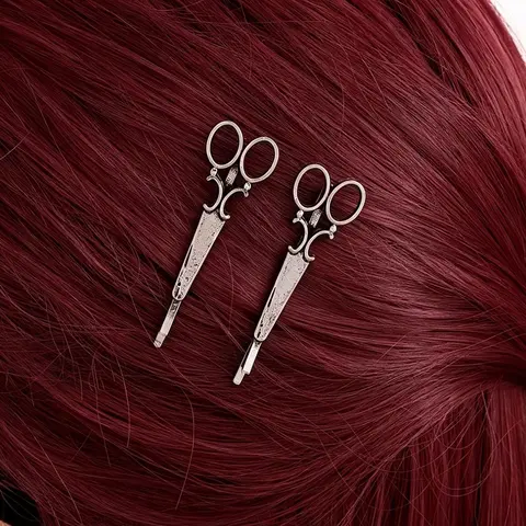2pc Retro Trendy Scissor Hair Clips, Flat Clips for Hair, Fashion Unique Hip Hop Punk Hair Accessory, Party Gift for Family, Valentine's Day, Mother's Day, Birthday, Hair Decor