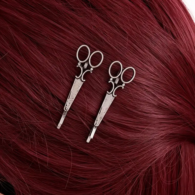 2pc Retro Trendy Scissor Hair Clips, Flat Clips for Hair, Fashion Unique Hip Hop Punk Hair Accessory, Party Gift for Family, Valentine's Day, Mother's Day, Birthday, Hair Decor