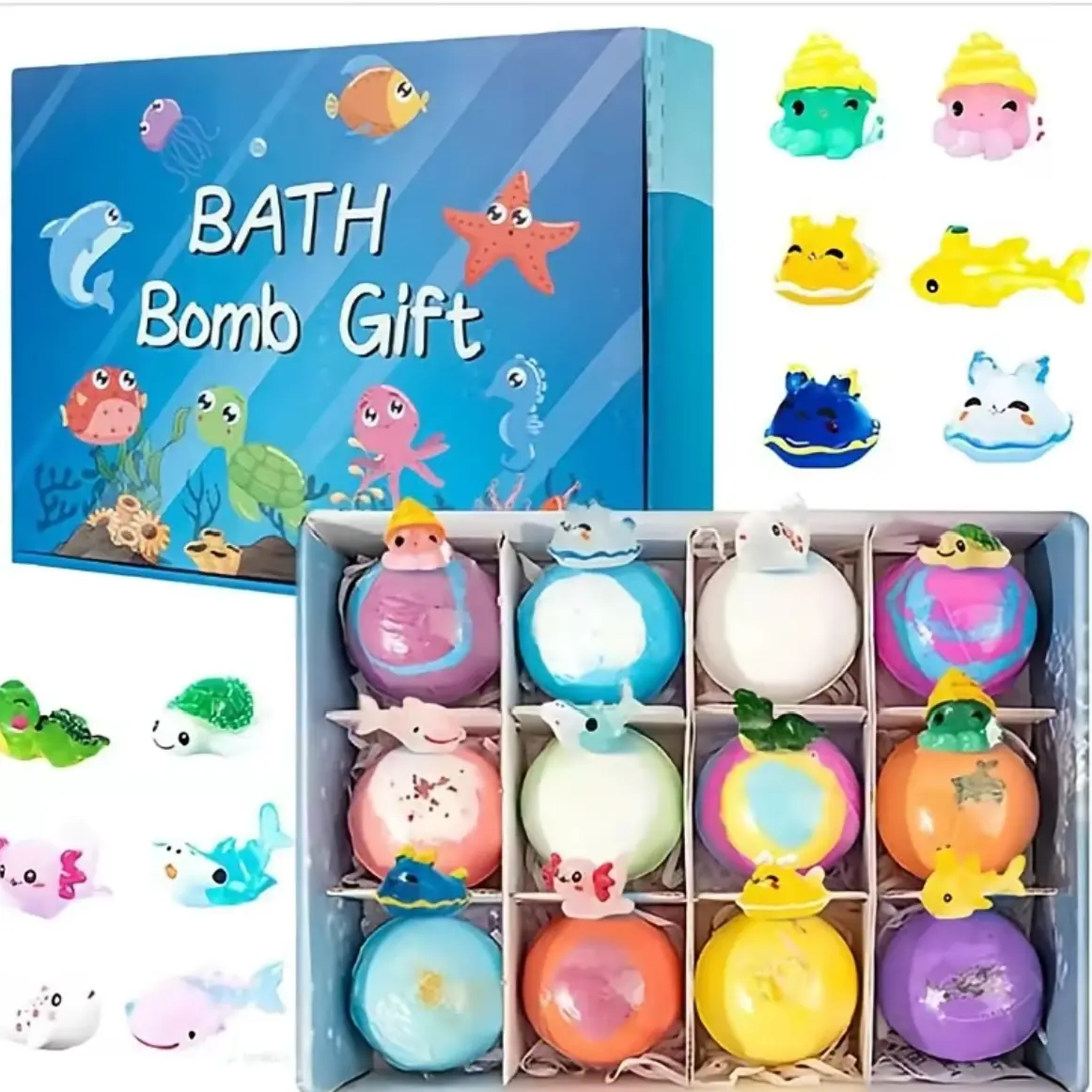 12-Piece Kids Bomb Gift Set, Surprising Toys Inside, Easter Basket Filler for Boys and Girls, Colorful Bubble Bath Bombs, Safe and Fun