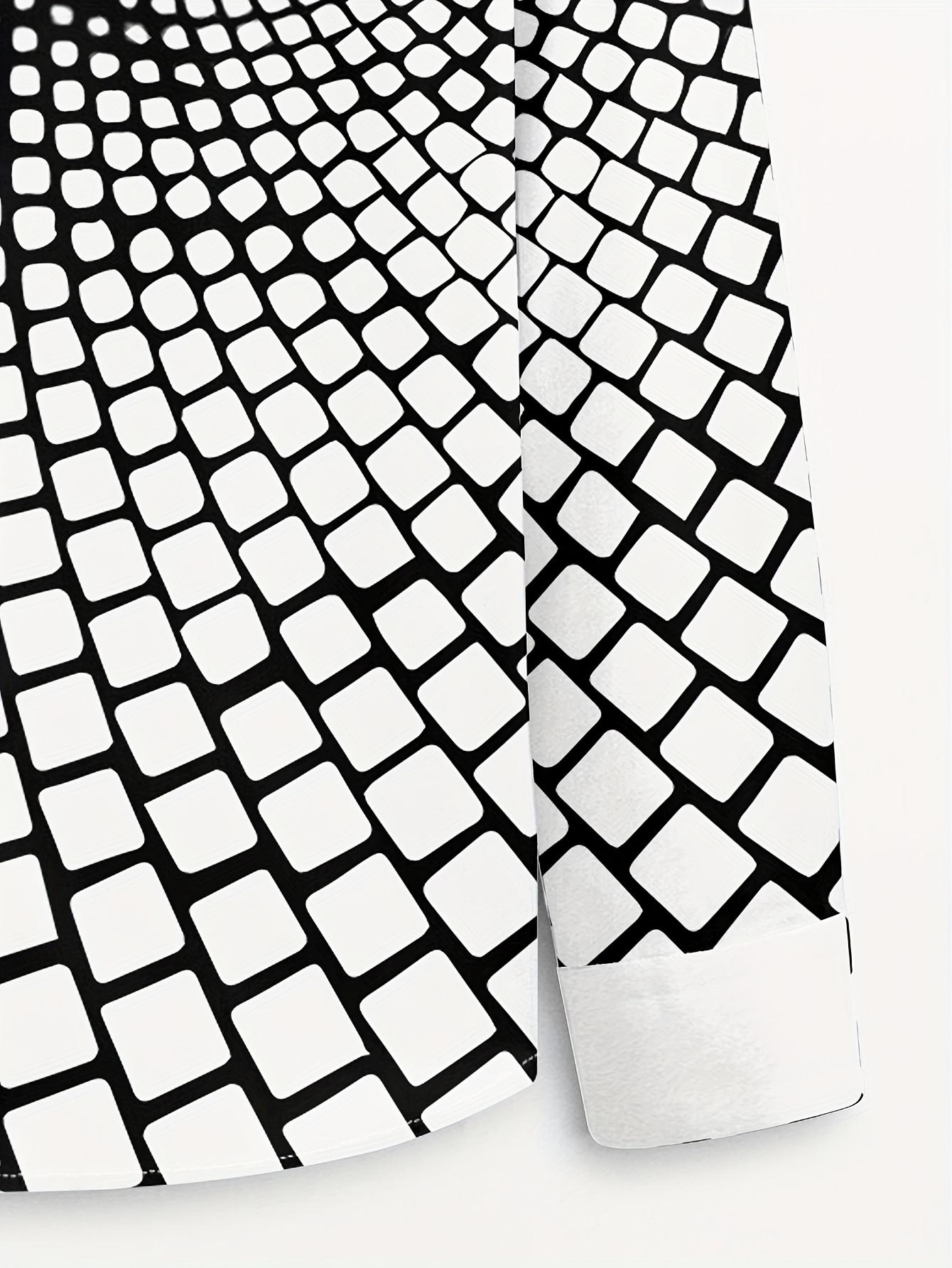 Men's Stylish Black & White Geometric Print Button-Up Shirt - Breathable Long Sleeve Casual Dress Shirt for Spring/Fall, Polyester Fabric, Eye-Catching Design, Autumn Fashion Top |     Modern Casual Shirt |     Smooth Texture Shirt233