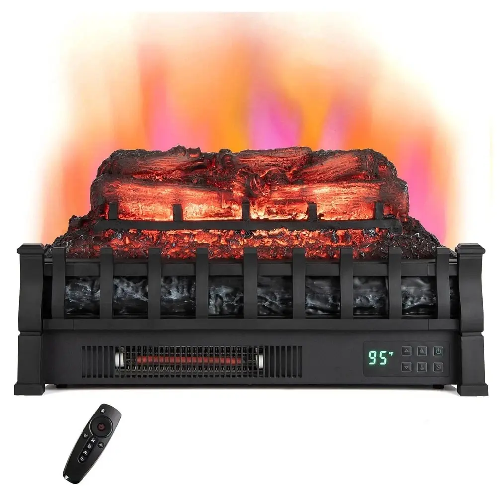 23" Electric Fireplace Insert w/ Realistic Logs, 1500W Infrared Heater, Remote Control, Adjustable Flame, Black