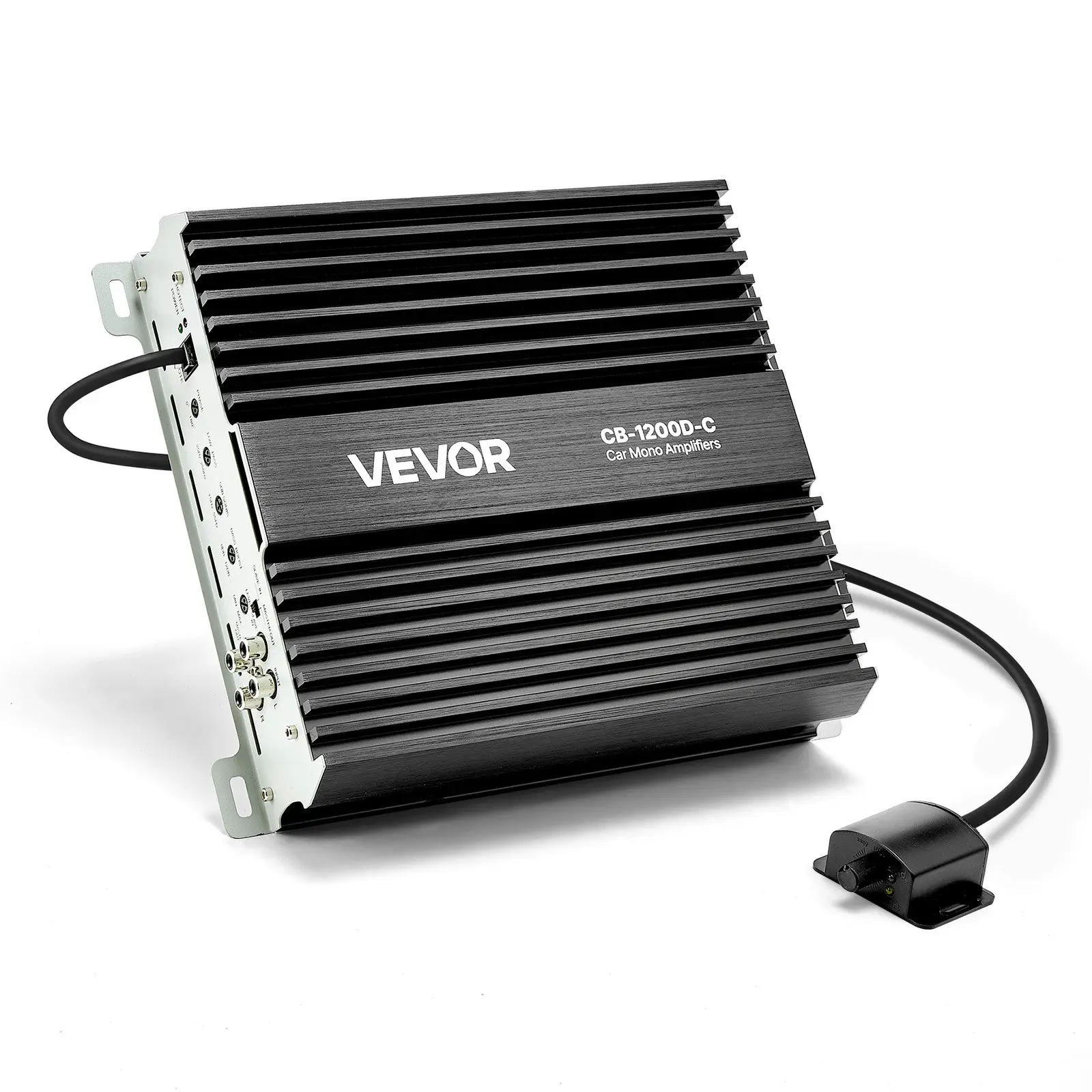 VEVOR 1-Channel Class D Monoblock Subwoofer Amplifier, 1200W RMS, 2400W Peak, 1/2/4 Ohm Stable, 15-250 Hz Range, 6.3 lbs, 10.4x8.9x2.4 in, with Remote Control Controller, Low Pass Filter, Bass Boost, Phase Shift, Noise Reduction, Protection Cable, Compact