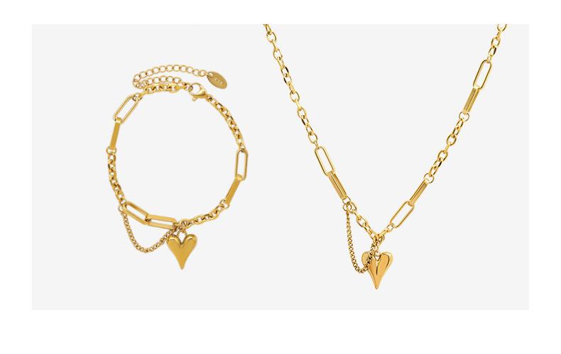 18K Gold Plated Stainless Steel Heart Necklace Bracelet Set, Dainty Gold Heart Pendant Jewelry for Women, Hypoallergenic Daily Wear Fashion Accessory for Office, Party, Gift